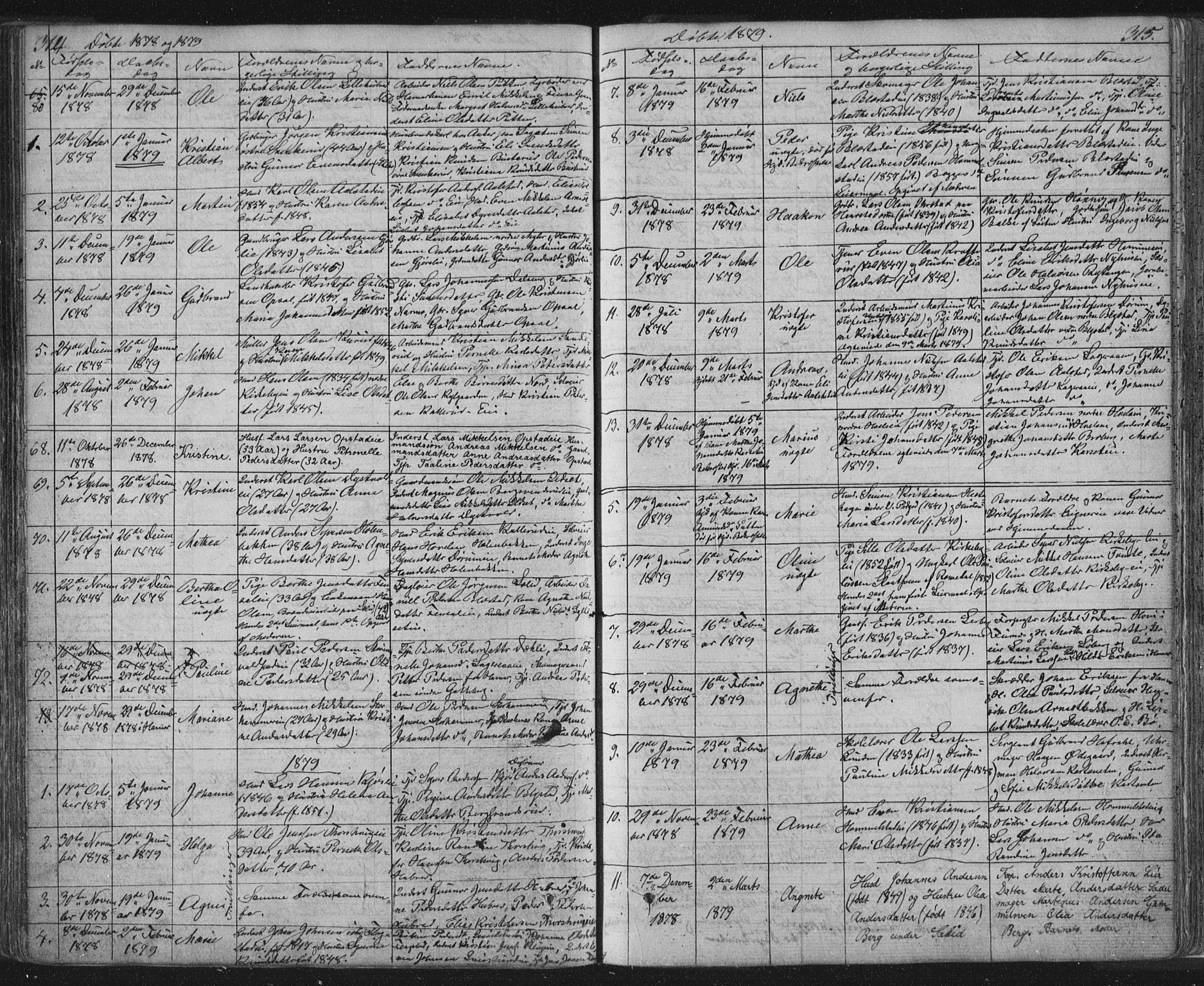 Vang prestekontor, Hedmark, SAH/PREST-008/H/Ha/Hab/L0010A: Parish register (copy) no. 10a, 1854-1896, p. 314-315