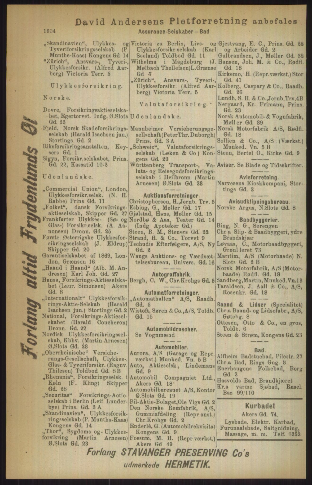 Kristiania/Oslo adressebok, PUBL/-, 1911, p. 1604