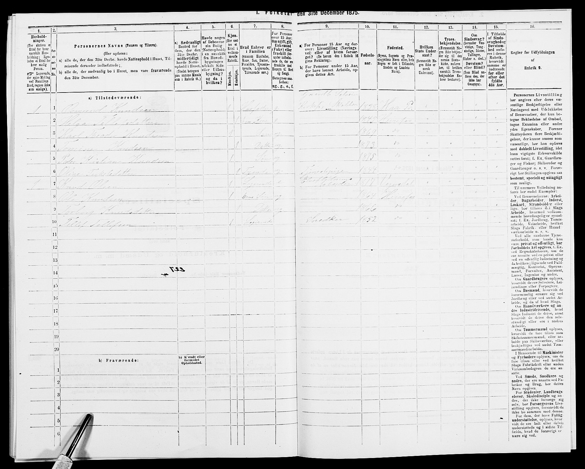 SAK, 1875 census for 0933P Herefoss, 1875, p. 103