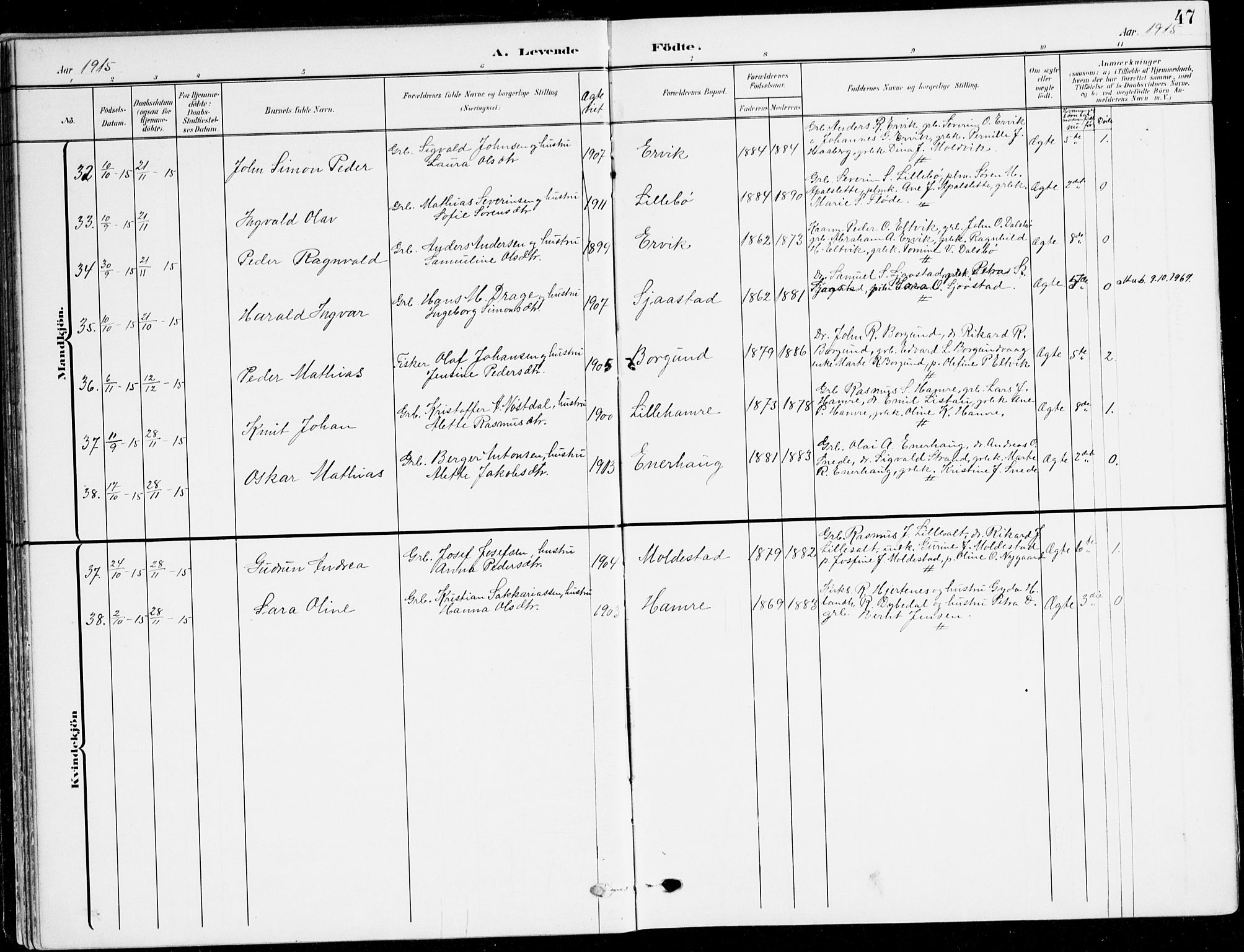 Selje sokneprestembete, AV/SAB-A-99938/H/Ha/Haa/Haab: Parish register (official) no. B 3, 1908-1923, p. 47