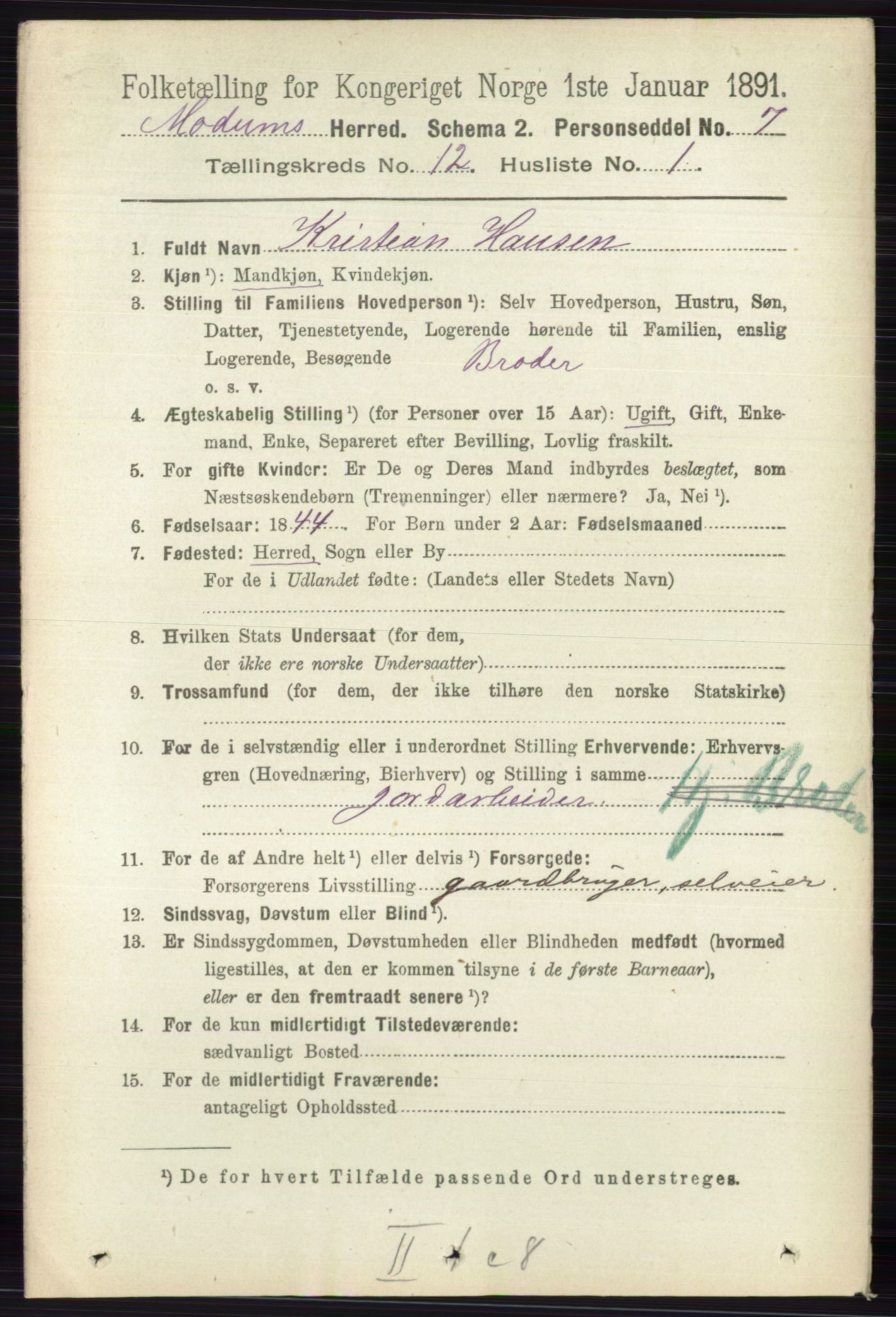 RA, 1891 census for 0623 Modum, 1891, p. 4461