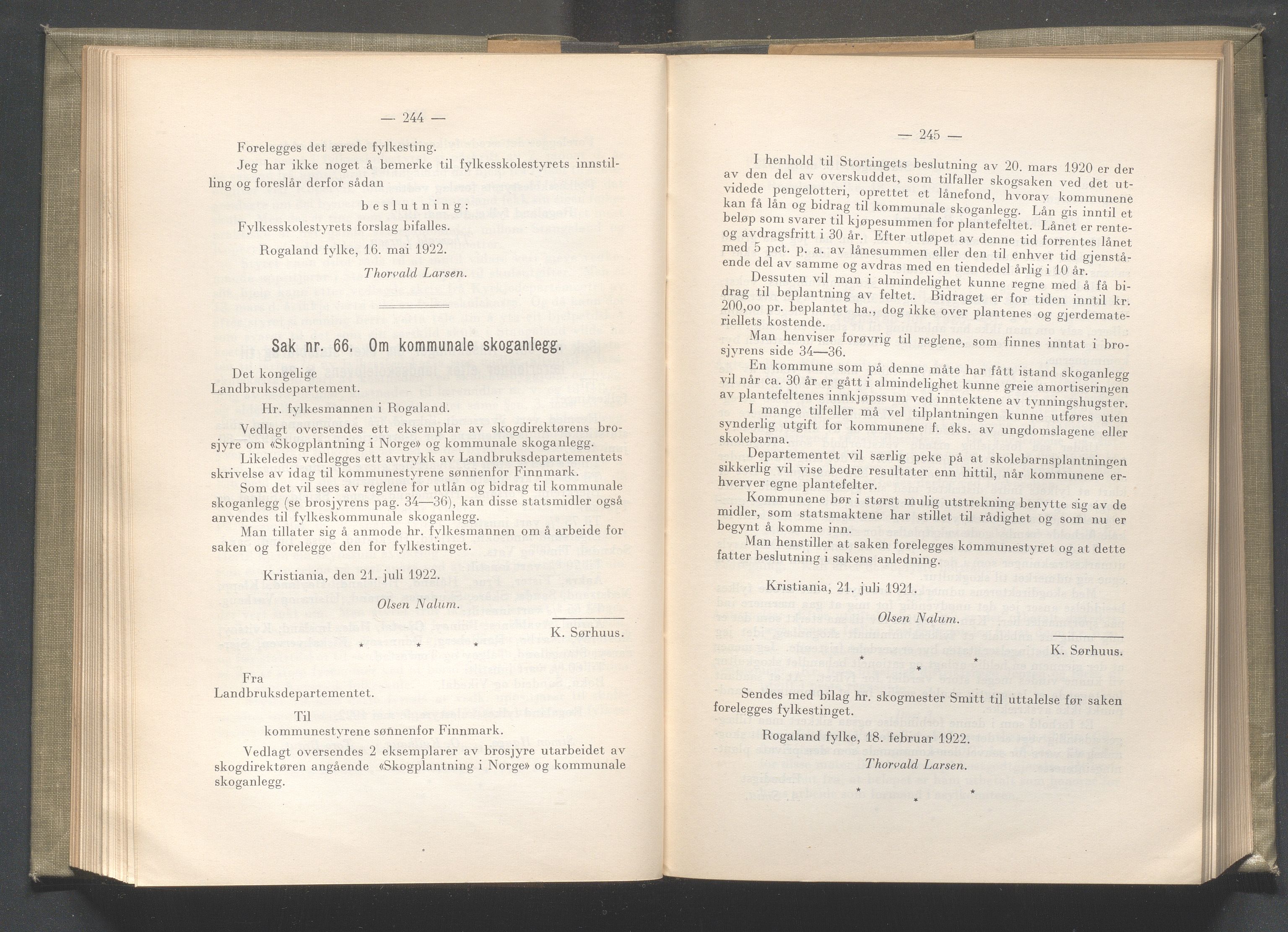 Rogaland fylkeskommune - Fylkesrådmannen , IKAR/A-900/A/Aa/Aaa/L0041: Møtebok , 1922, p. 244-245