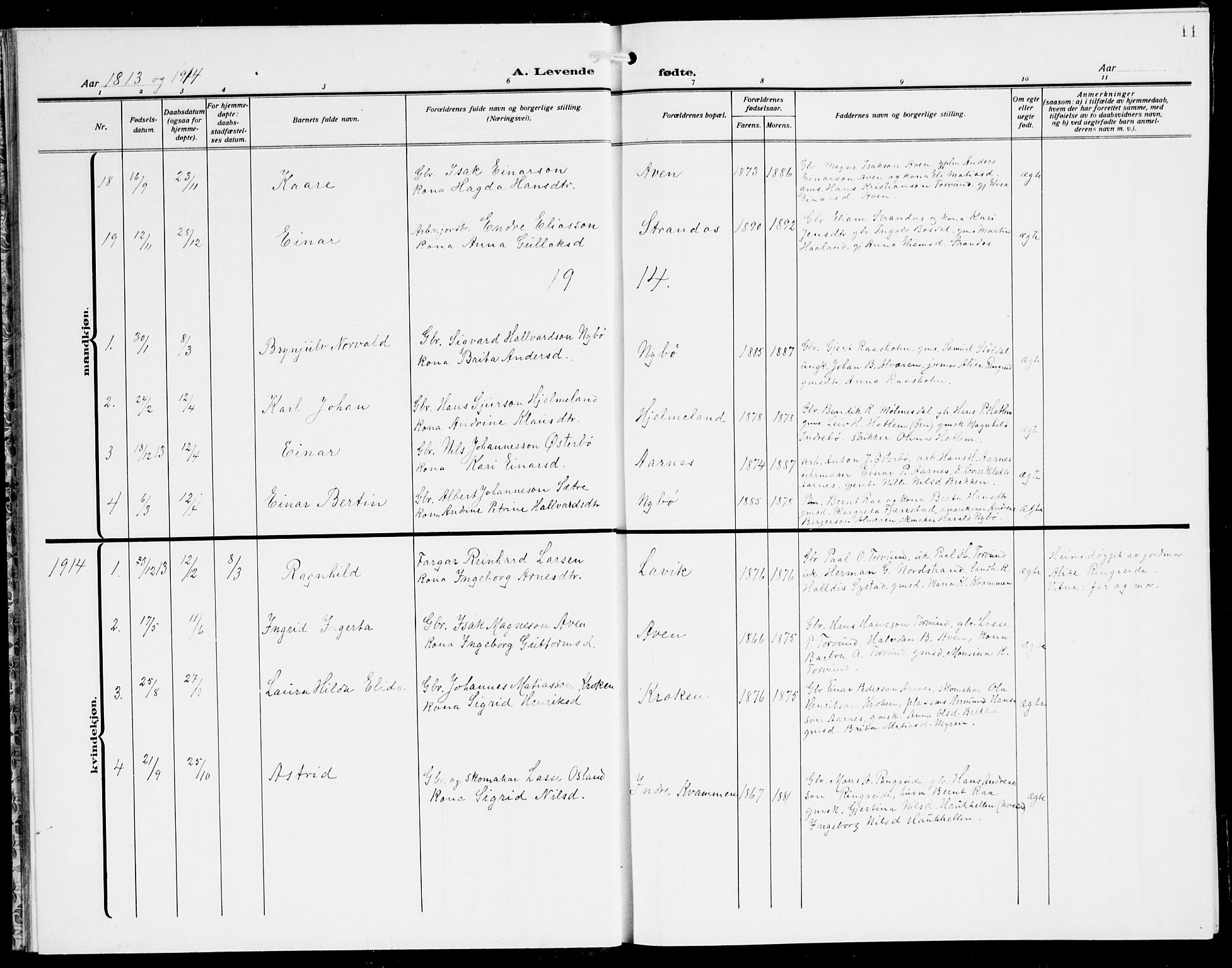 Lavik sokneprestembete, SAB/A-80901: Parish register (copy) no. A 3, 1911-1942, p. 11