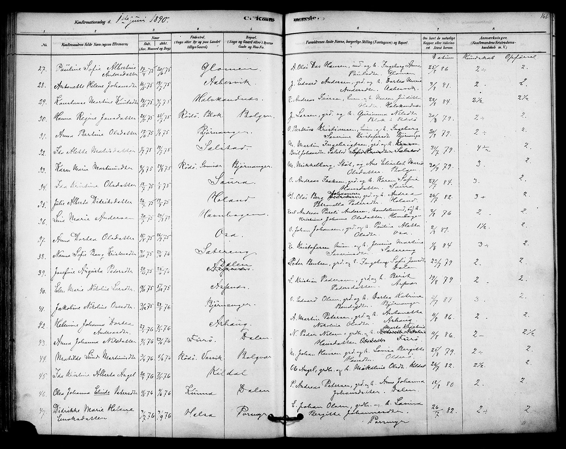 Ministerialprotokoller, klokkerbøker og fødselsregistre - Nordland, AV/SAT-A-1459/843/L0626: Parish register (official) no. 843A01, 1878-1907, p. 161