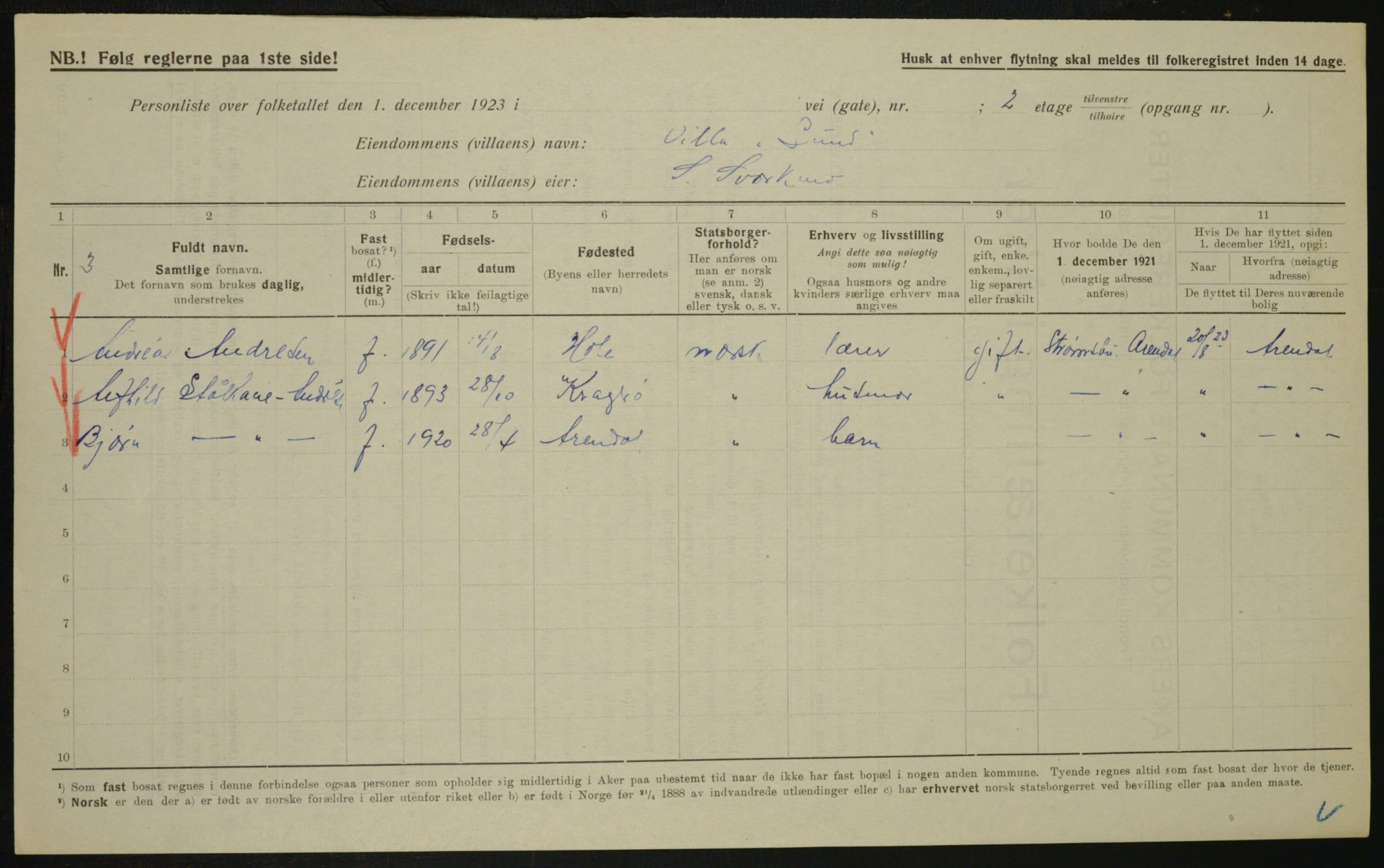 , Municipal Census 1923 for Aker, 1923, p. 24554