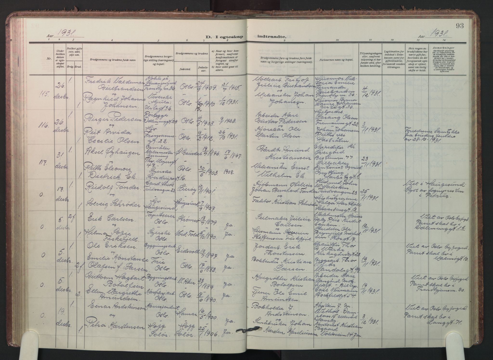 Petrus prestekontor Kirkebøker, AV/SAO-A-10872/F/Fa/L0016: Parish register (official) no. 16, 1925-1936, p. 93