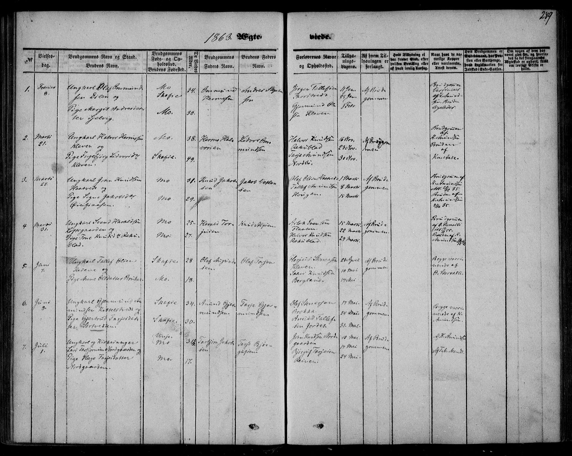 Mo kirkebøker, SAKO/A-286/F/Fa/L0005: Parish register (official) no. I 5, 1844-1864, p. 289