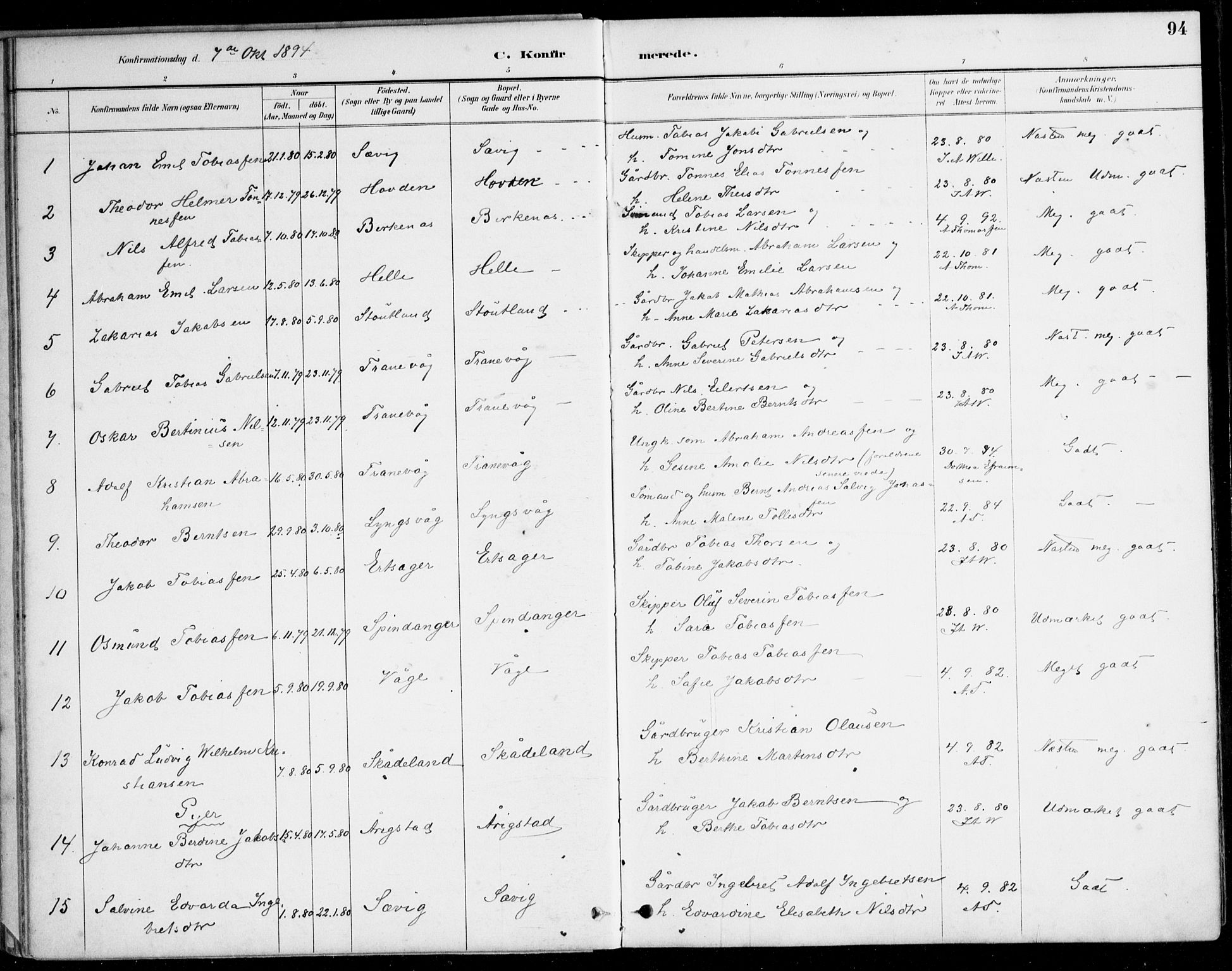 Herad sokneprestkontor, SAK/1111-0018/F/Fa/Fab/L0005: Parish register (official) no. A 5, 1886-1913, p. 94