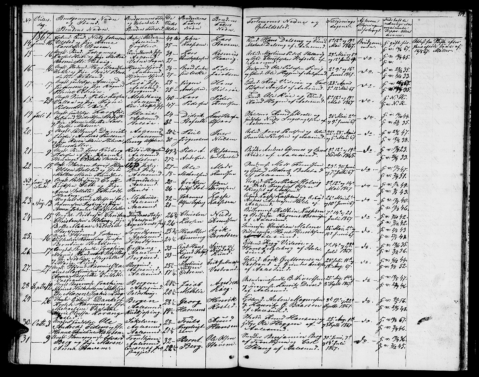 Ministerialprotokoller, klokkerbøker og fødselsregistre - Møre og Romsdal, SAT/A-1454/529/L0464: Parish register (copy) no. 529C01, 1855-1867, p. 114