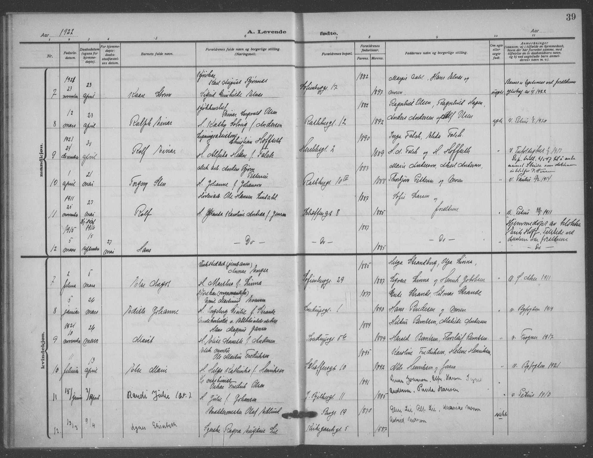 Matteus prestekontor Kirkebøker, AV/SAO-A-10870/F/Fa/L0001: Parish register (official) no. 1, 1917-1938, p. 39