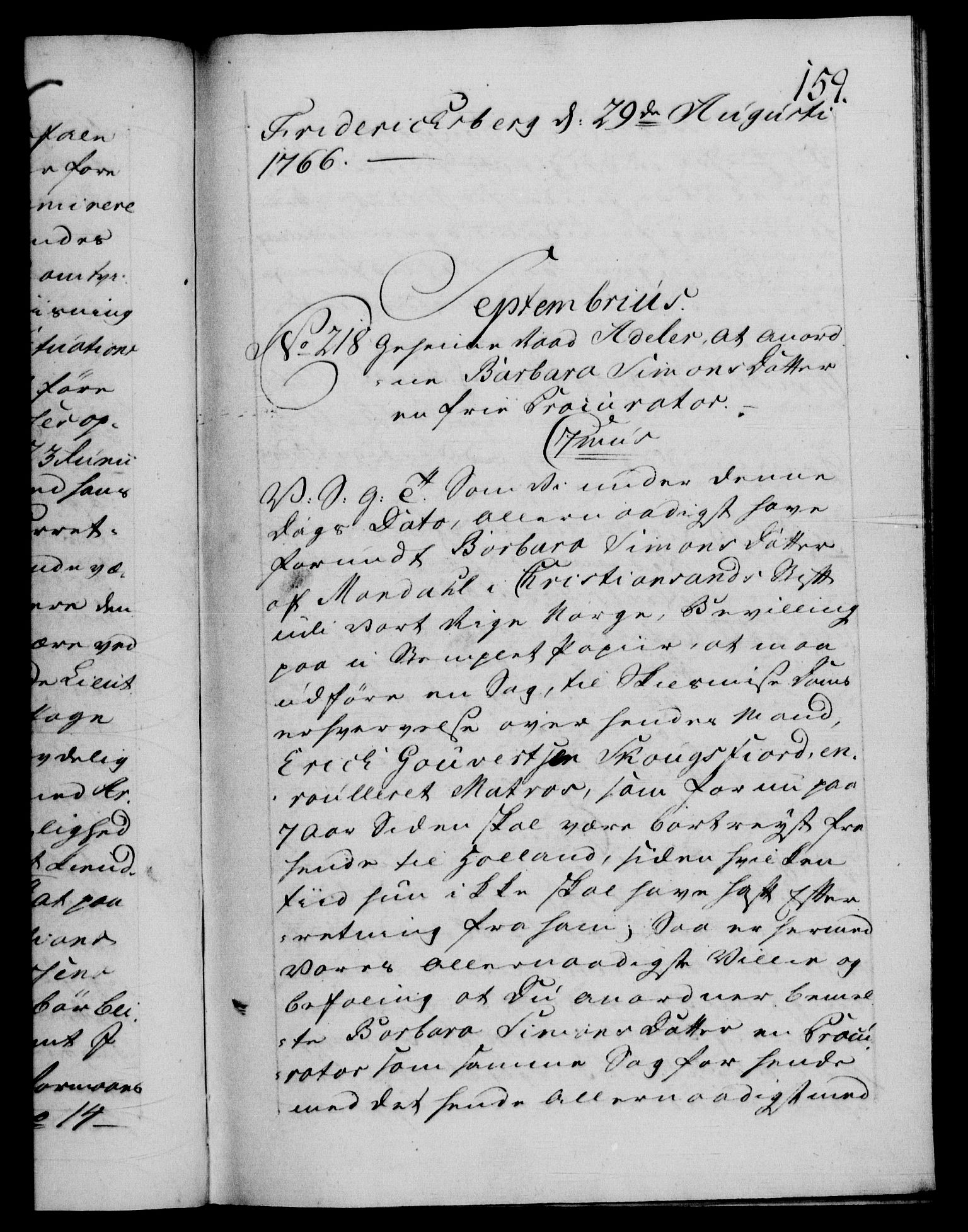 Danske Kanselli 1572-1799, RA/EA-3023/F/Fc/Fca/Fcab/L0038: Norske tegnelser, 1766-1768, p. 159a