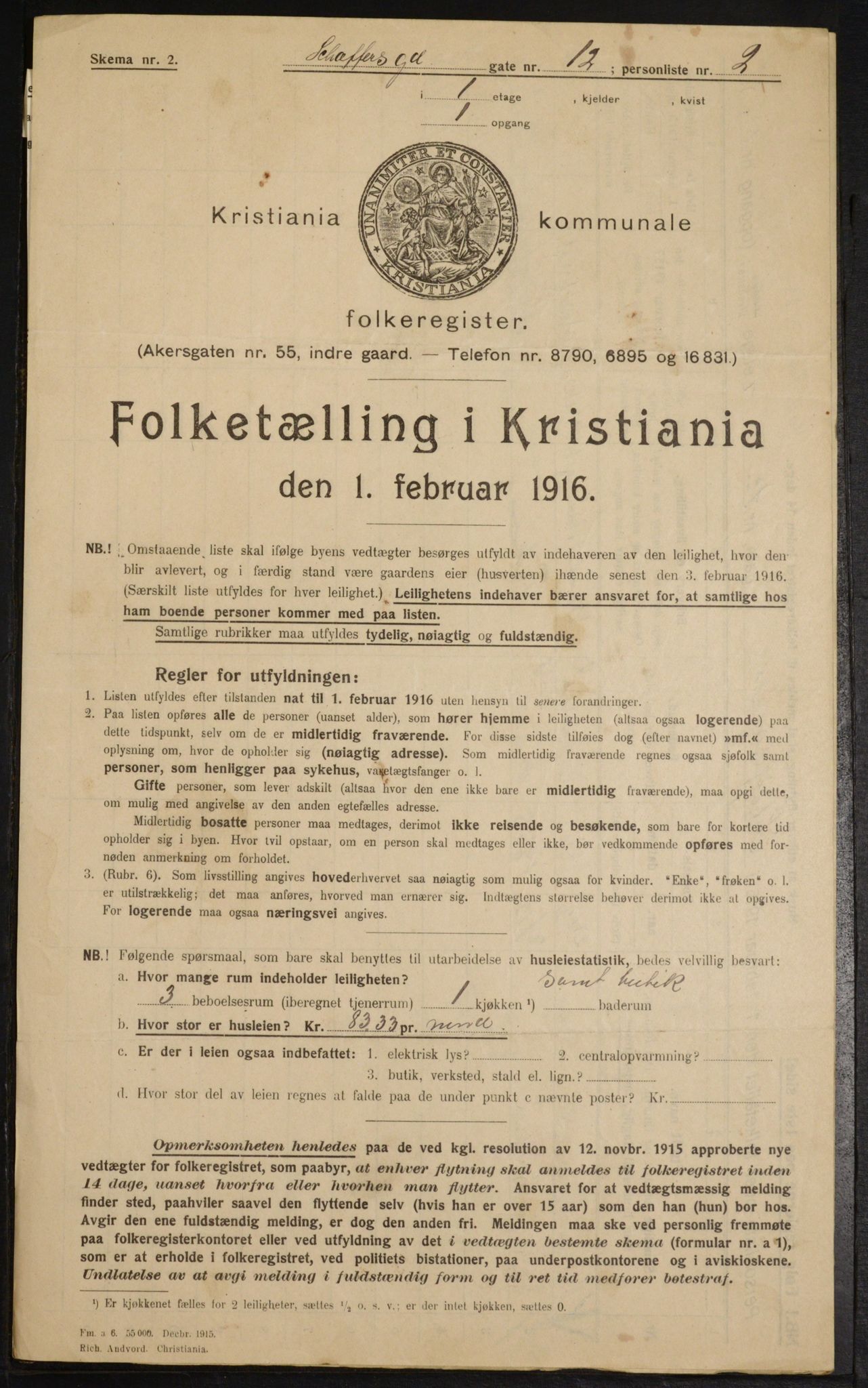 OBA, Municipal Census 1916 for Kristiania, 1916, p. 95592