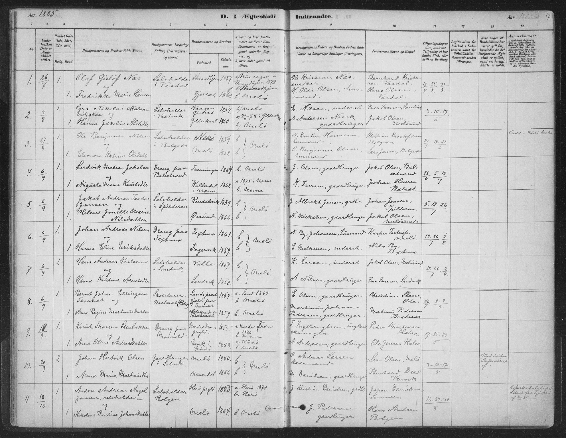 Ministerialprotokoller, klokkerbøker og fødselsregistre - Nordland, SAT/A-1459/843/L0627: Parish register (official) no. 843A02, 1878-1908, p. 17