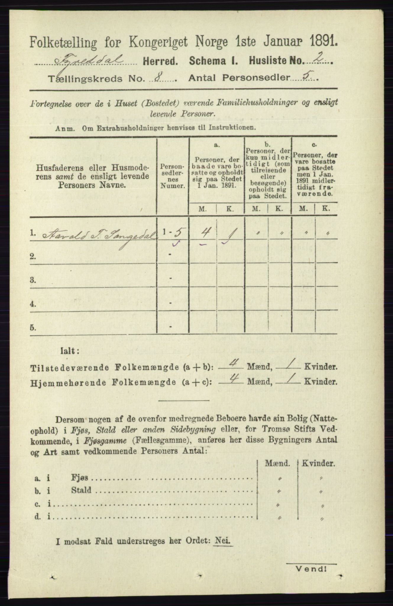 RA, 1891 census for 0831 Fyresdal, 1891, p. 2135