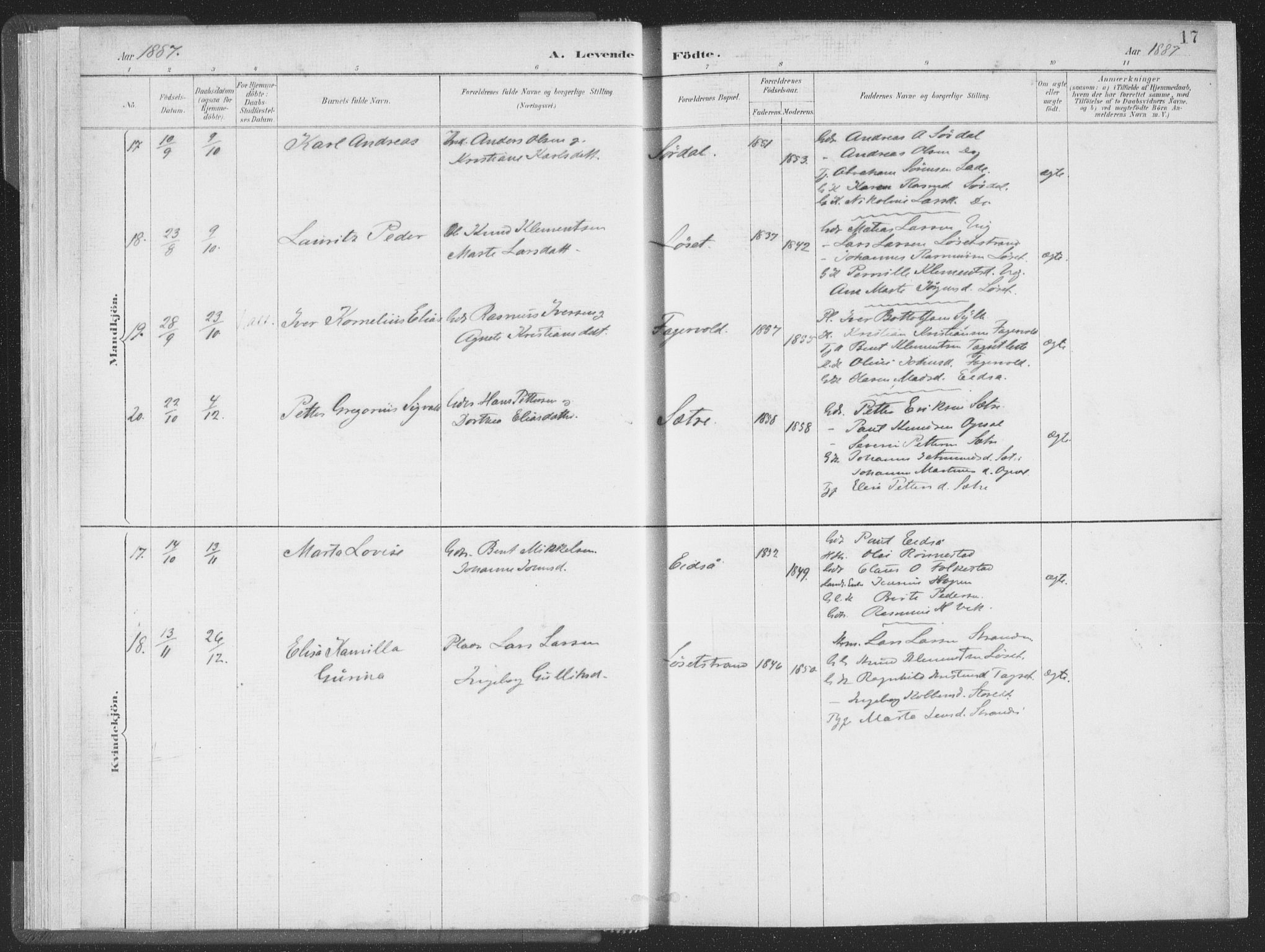 Ministerialprotokoller, klokkerbøker og fødselsregistre - Møre og Romsdal, AV/SAT-A-1454/502/L0025: Parish register (official) no. 502A03, 1885-1909, p. 17