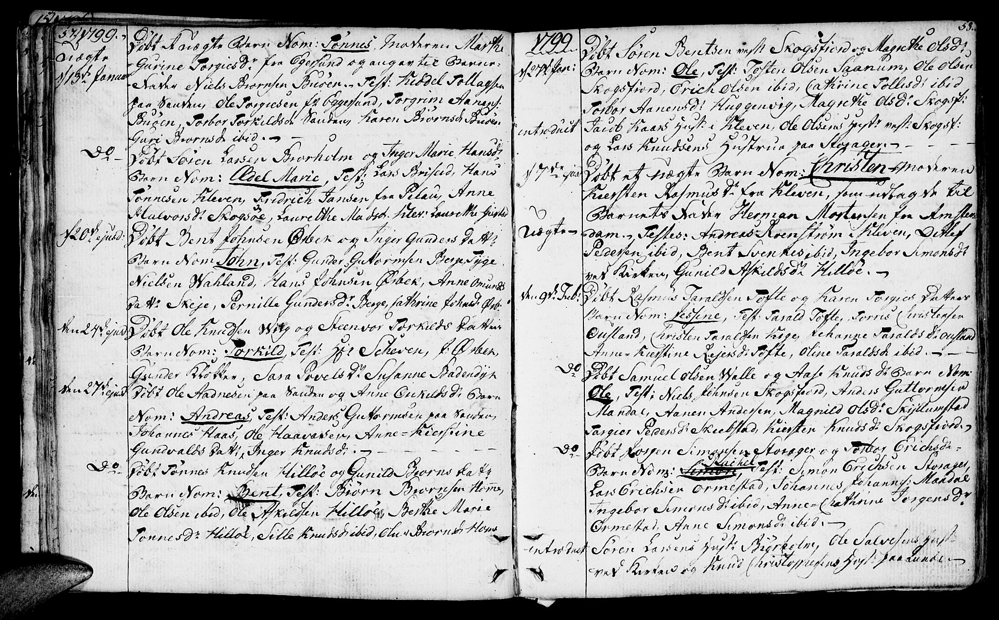 Mandal sokneprestkontor, SAK/1111-0030/F/Fa/Faa/L0008: Parish register (official) no. A 8, 1794-1817, p. 57-58