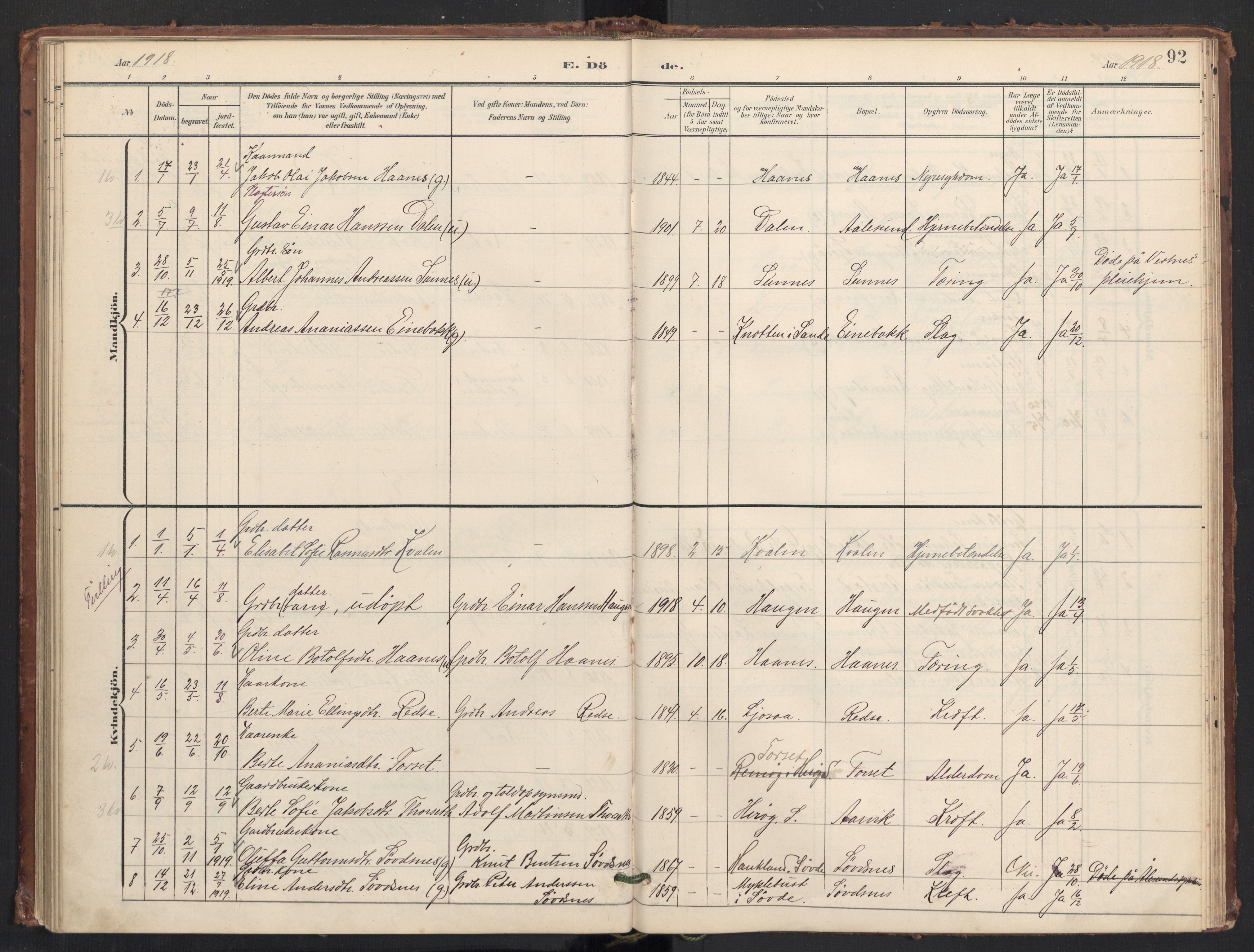 Ministerialprotokoller, klokkerbøker og fødselsregistre - Møre og Romsdal, AV/SAT-A-1454/504/L0057: Parish register (official) no. 504A04, 1902-1919, p. 92