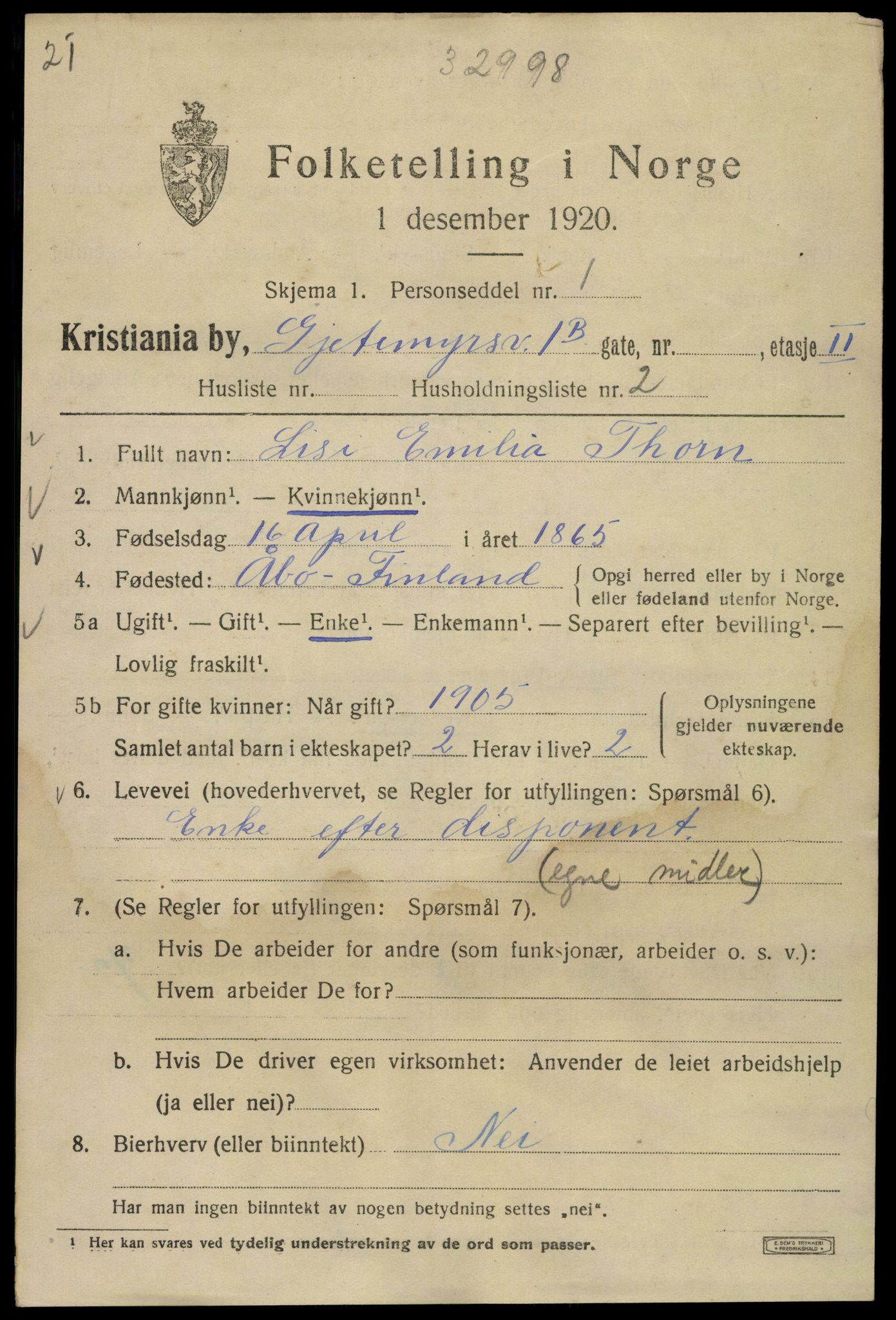 SAO, 1920 census for Kristiania, 1920, p. 248055