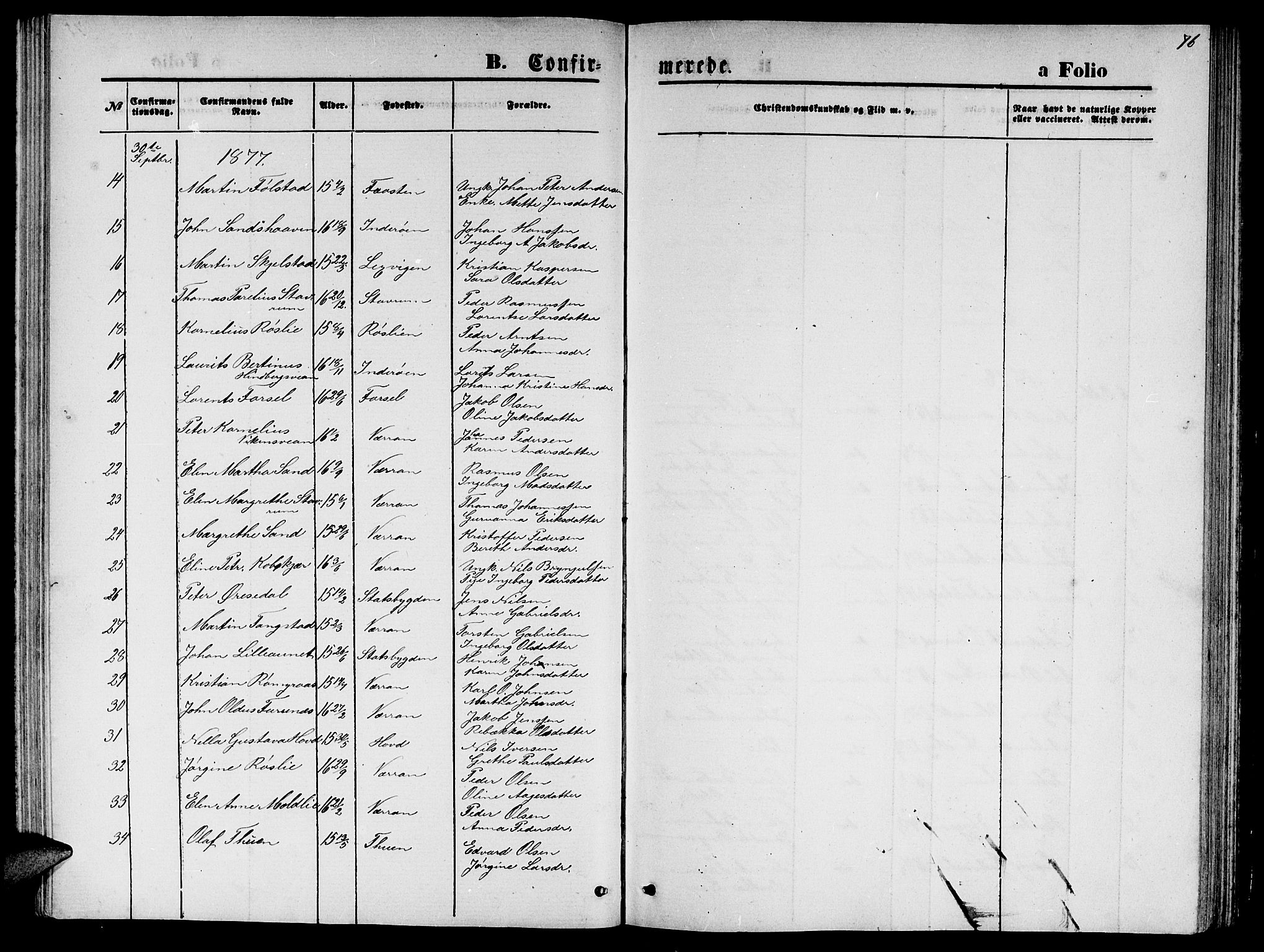 Ministerialprotokoller, klokkerbøker og fødselsregistre - Nord-Trøndelag, AV/SAT-A-1458/744/L0422: Parish register (copy) no. 744C01, 1871-1885, p. 76