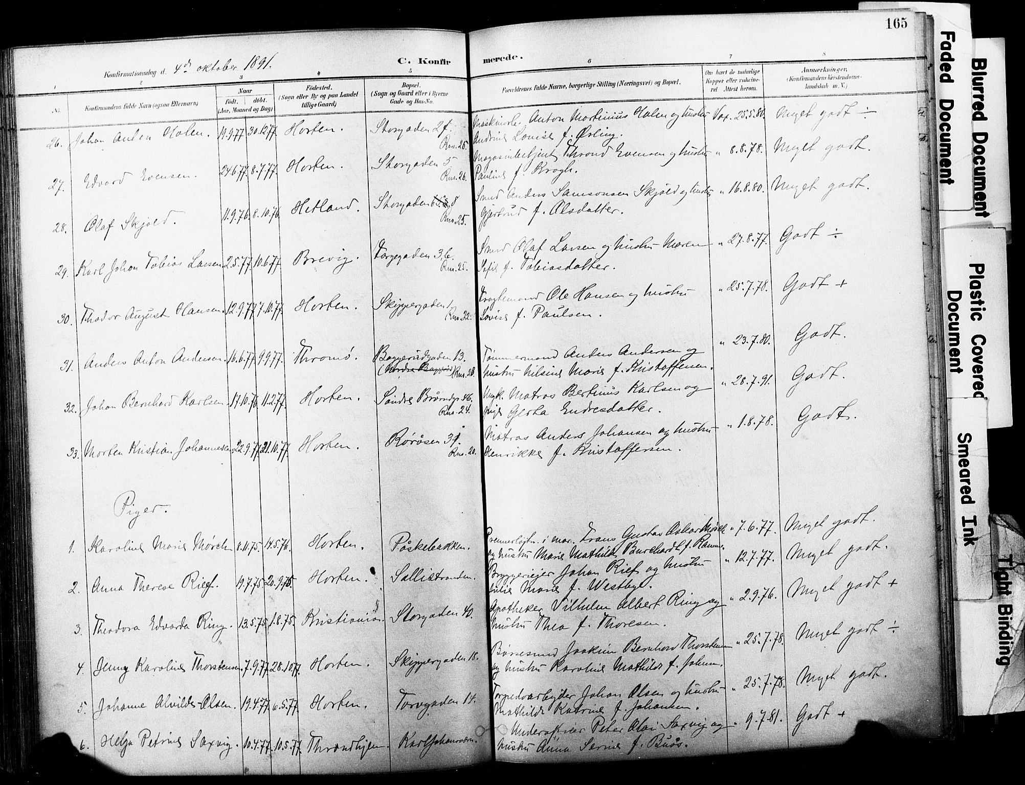 Horten kirkebøker, AV/SAKO-A-348/F/Fa/L0004: Parish register (official) no. 4, 1888-1895, p. 165