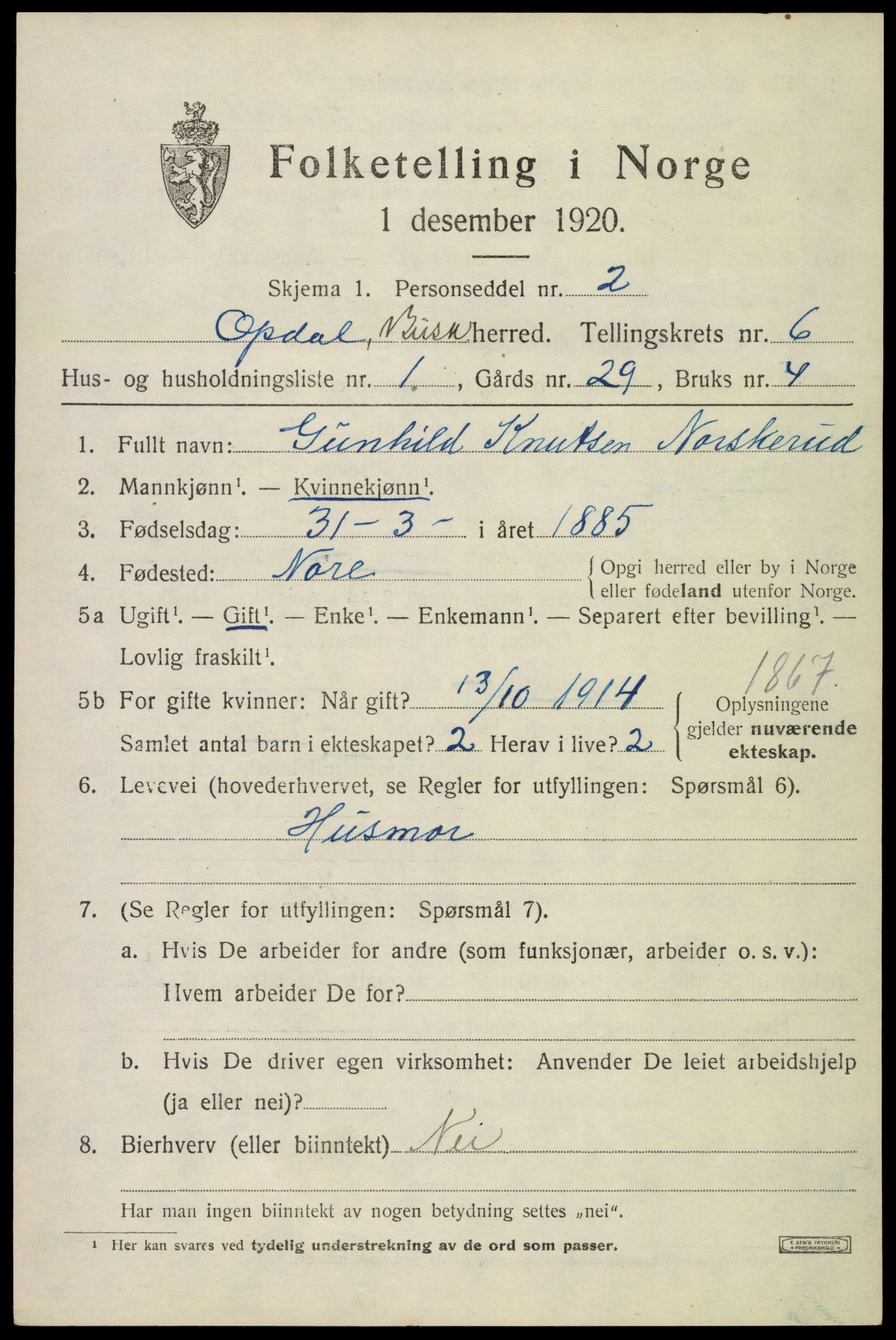 SAKO, 1920 census for Uvdal, 1920, p. 2555