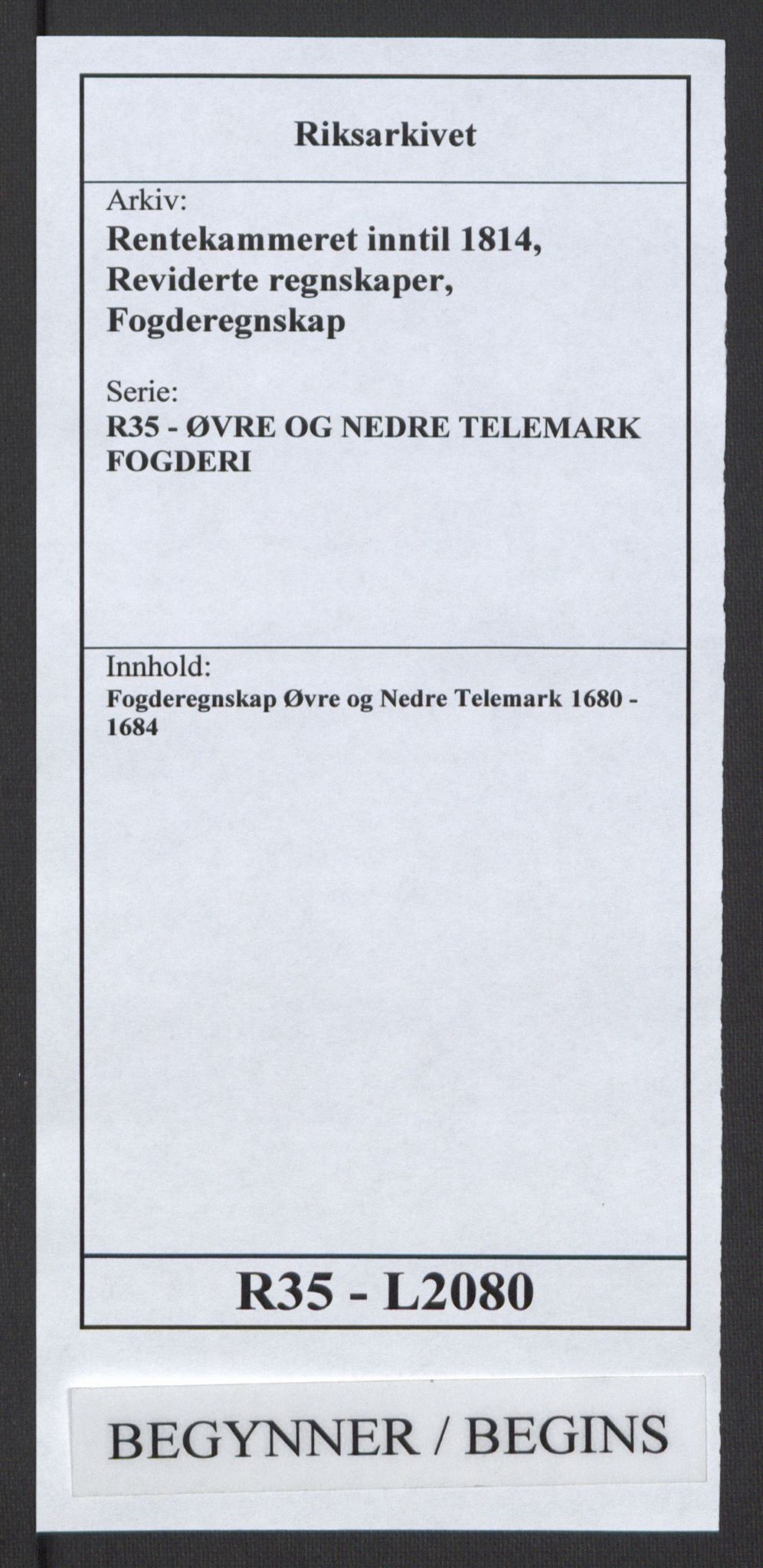 Rentekammeret inntil 1814, Reviderte regnskaper, Fogderegnskap, RA/EA-4092/R35/L2080: Fogderegnskap Øvre og Nedre Telemark, 1680-1684, p. 1
