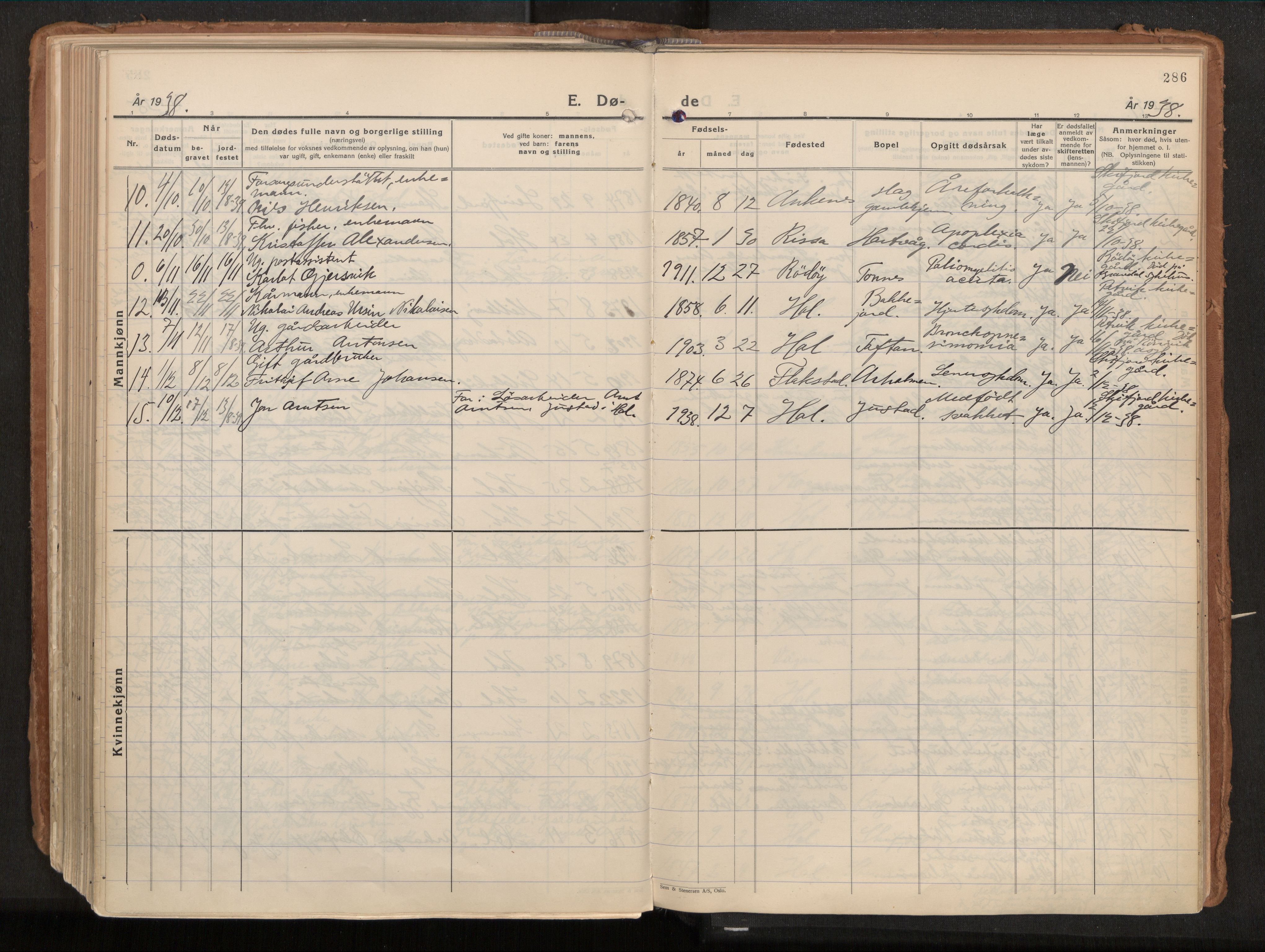 Ministerialprotokoller, klokkerbøker og fødselsregistre - Nordland, AV/SAT-A-1459/882/L1182: Parish register (official) no. 882A04, 1932-1950, p. 286