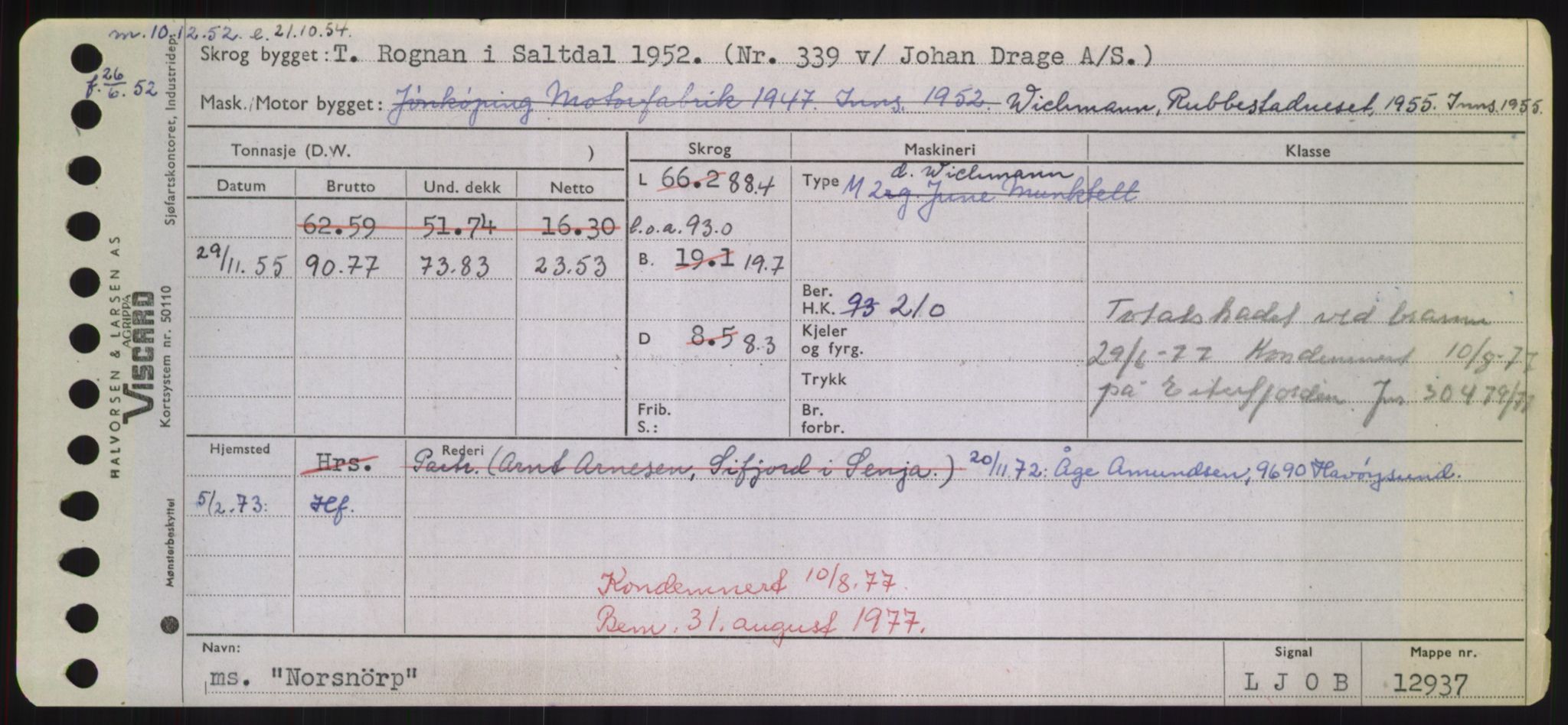 Sjøfartsdirektoratet med forløpere, Skipsmålingen, RA/S-1627/H/Hd/L0027: Fartøy, Norhop-Nør, p. 165