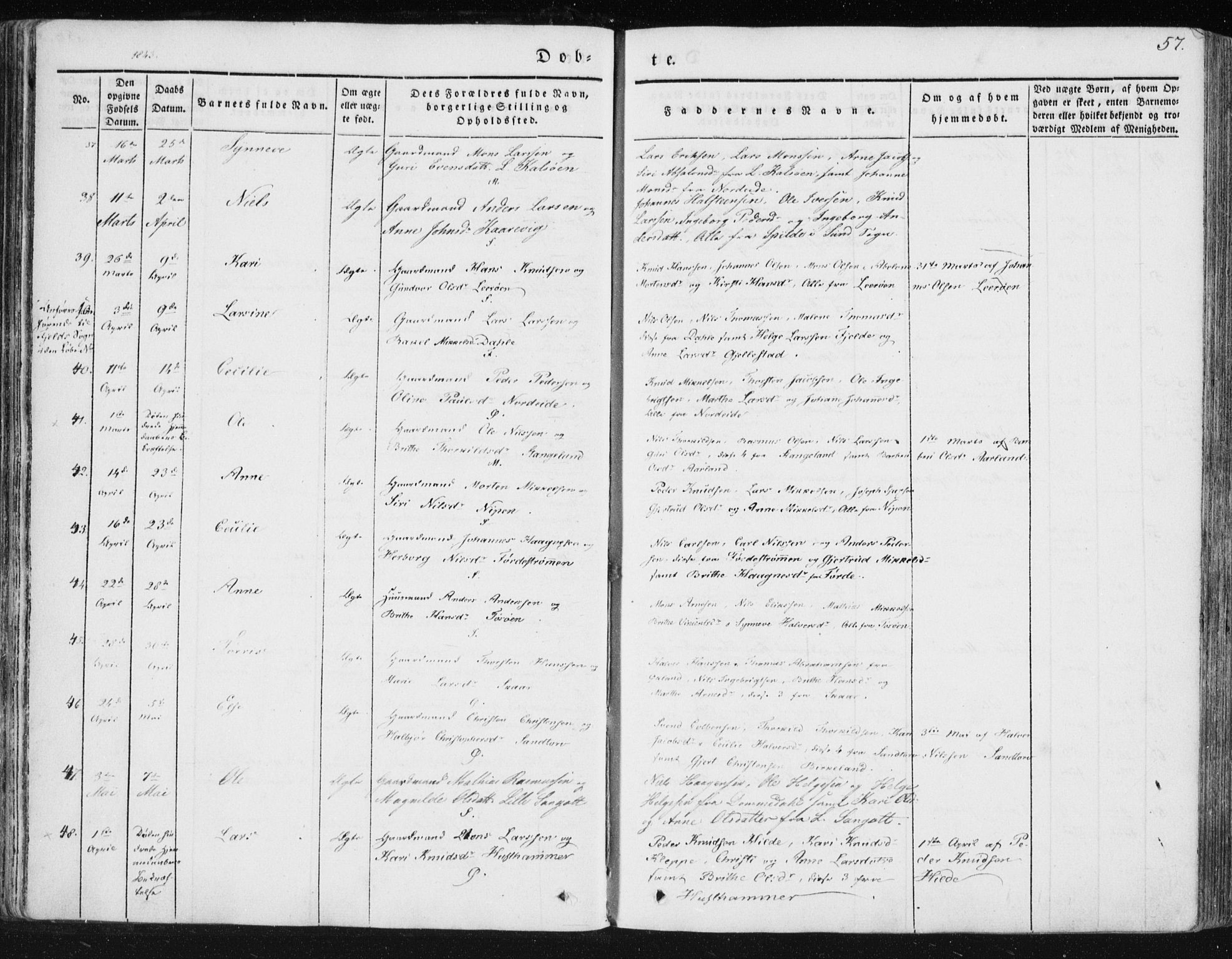 Sund sokneprestembete, SAB/A-99930: Parish register (official) no. A 13, 1835-1849, p. 57