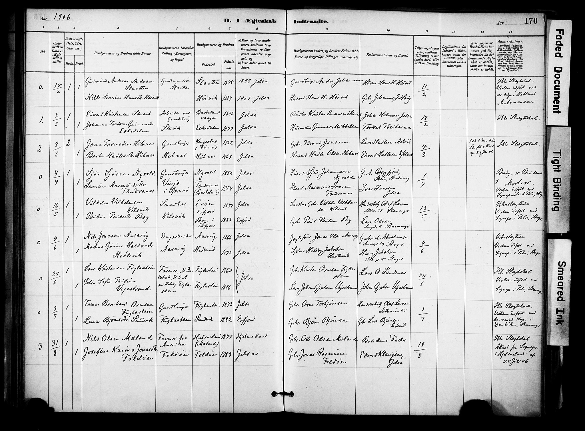 Jelsa sokneprestkontor, SAST/A-101842/01/IV: Parish register (official) no. A 10, 1884-1906, p. 176