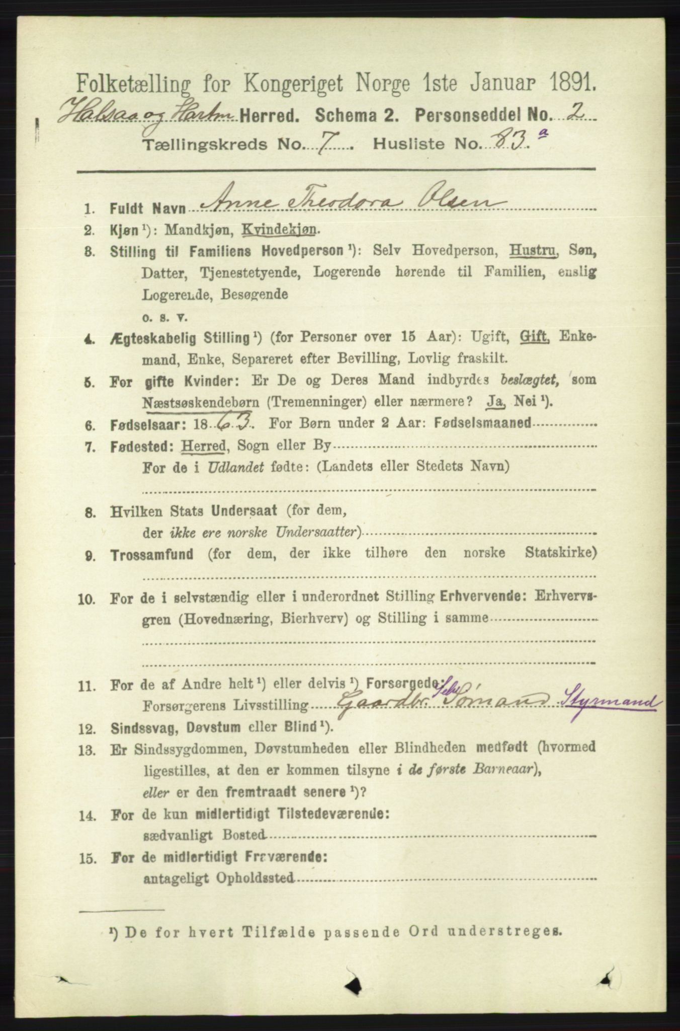 RA, 1891 census for 1019 Halse og Harkmark, 1891, p. 3185