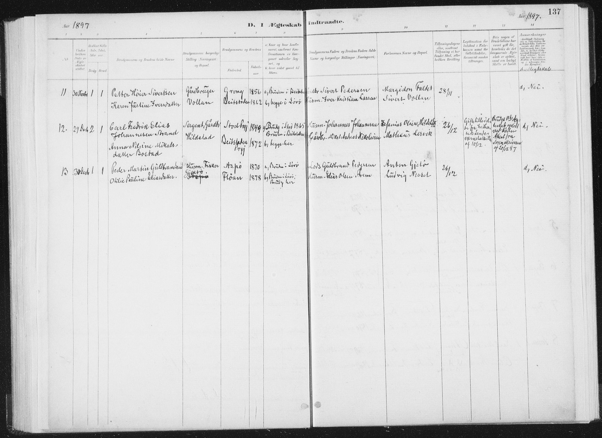 Ministerialprotokoller, klokkerbøker og fødselsregistre - Nord-Trøndelag, SAT/A-1458/771/L0597: Parish register (official) no. 771A04, 1885-1910, p. 137