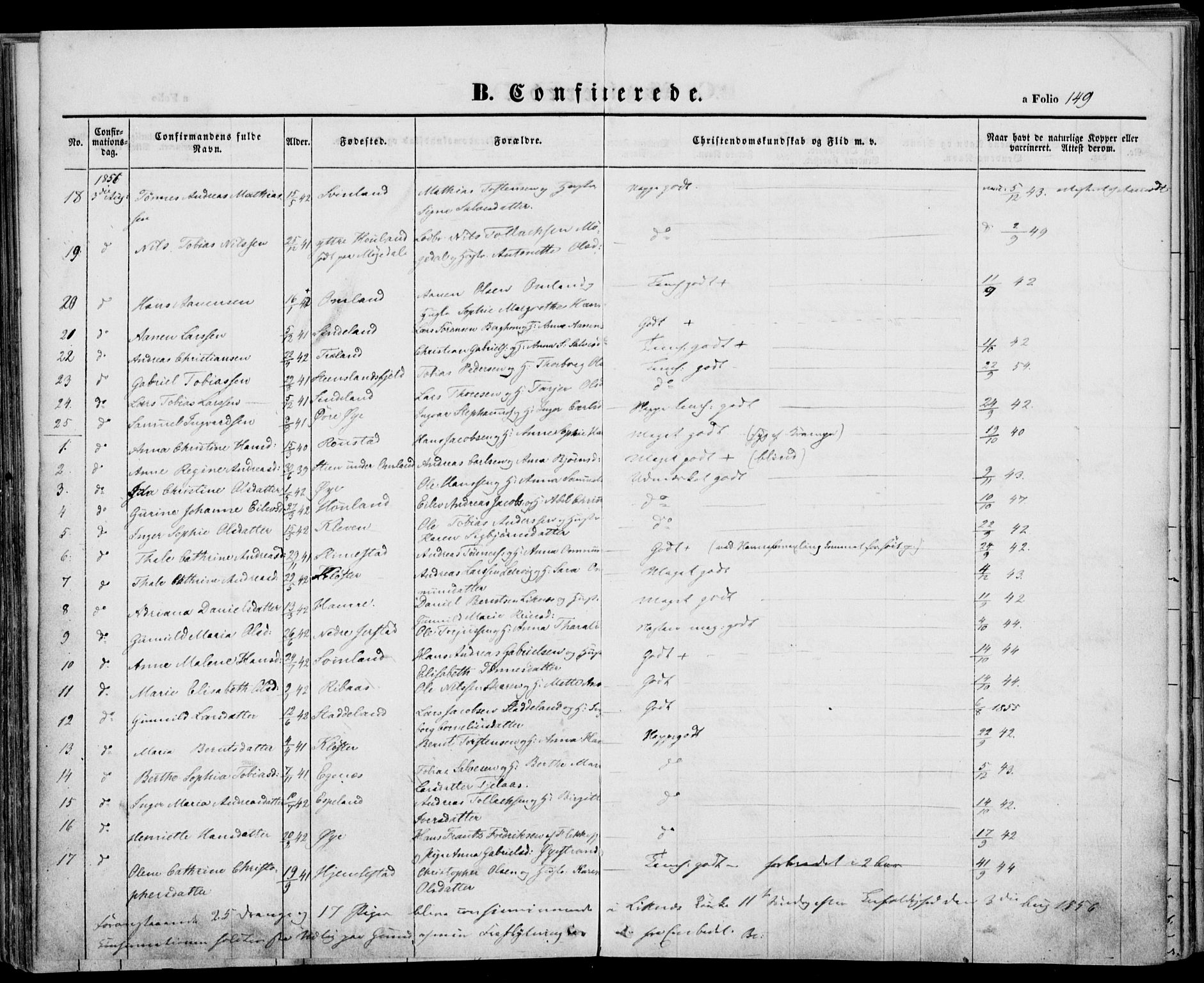 Kvinesdal sokneprestkontor, AV/SAK-1111-0026/F/Fa/Fab/L0005: Parish register (official) no. A 5, 1844-1857, p. 149