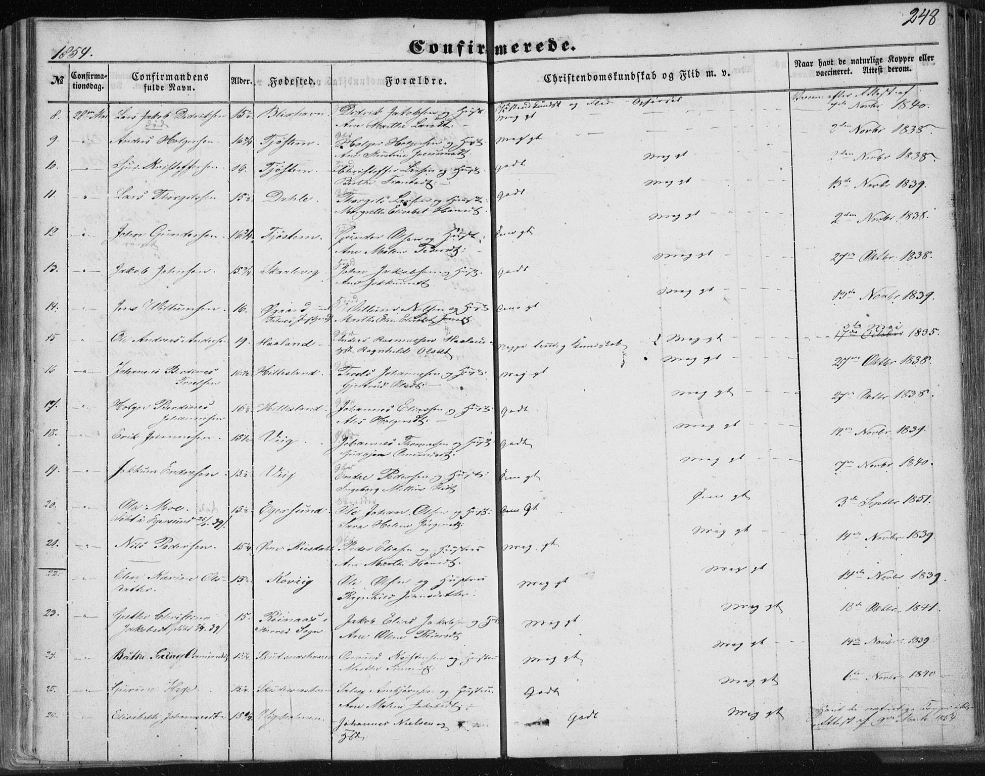 Skudenes sokneprestkontor, SAST/A -101849/H/Ha/Haa/L0004: Parish register (official) no. A 3.1, 1847-1863, p. 248