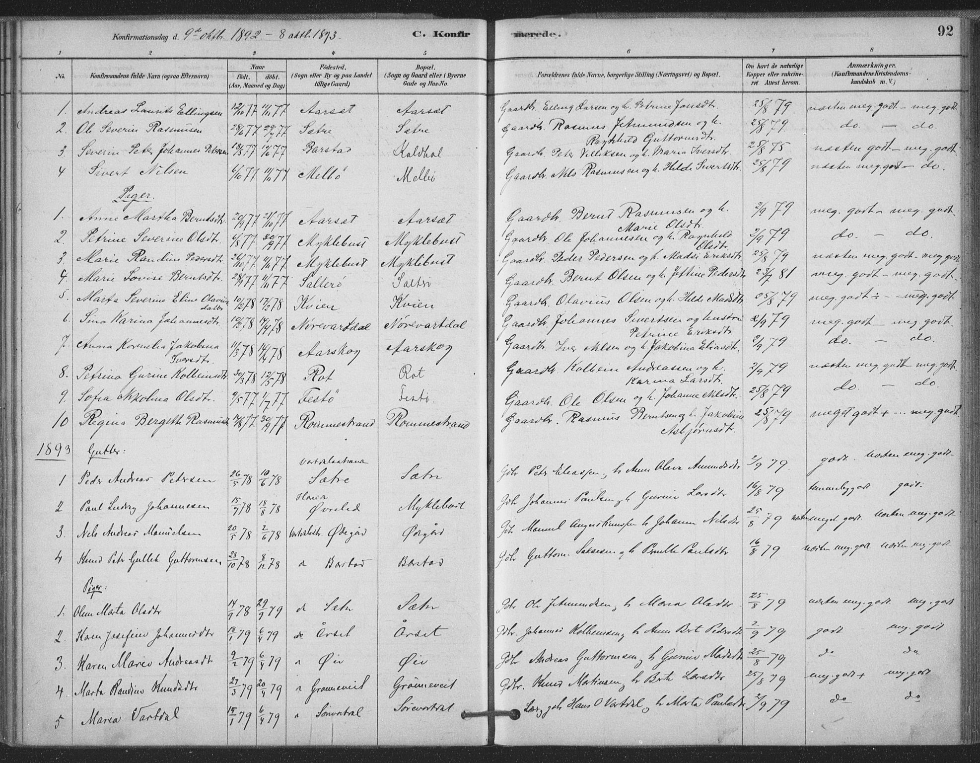 Ministerialprotokoller, klokkerbøker og fødselsregistre - Møre og Romsdal, AV/SAT-A-1454/514/L0199: Parish register (official) no. 514A01, 1878-1912, p. 92