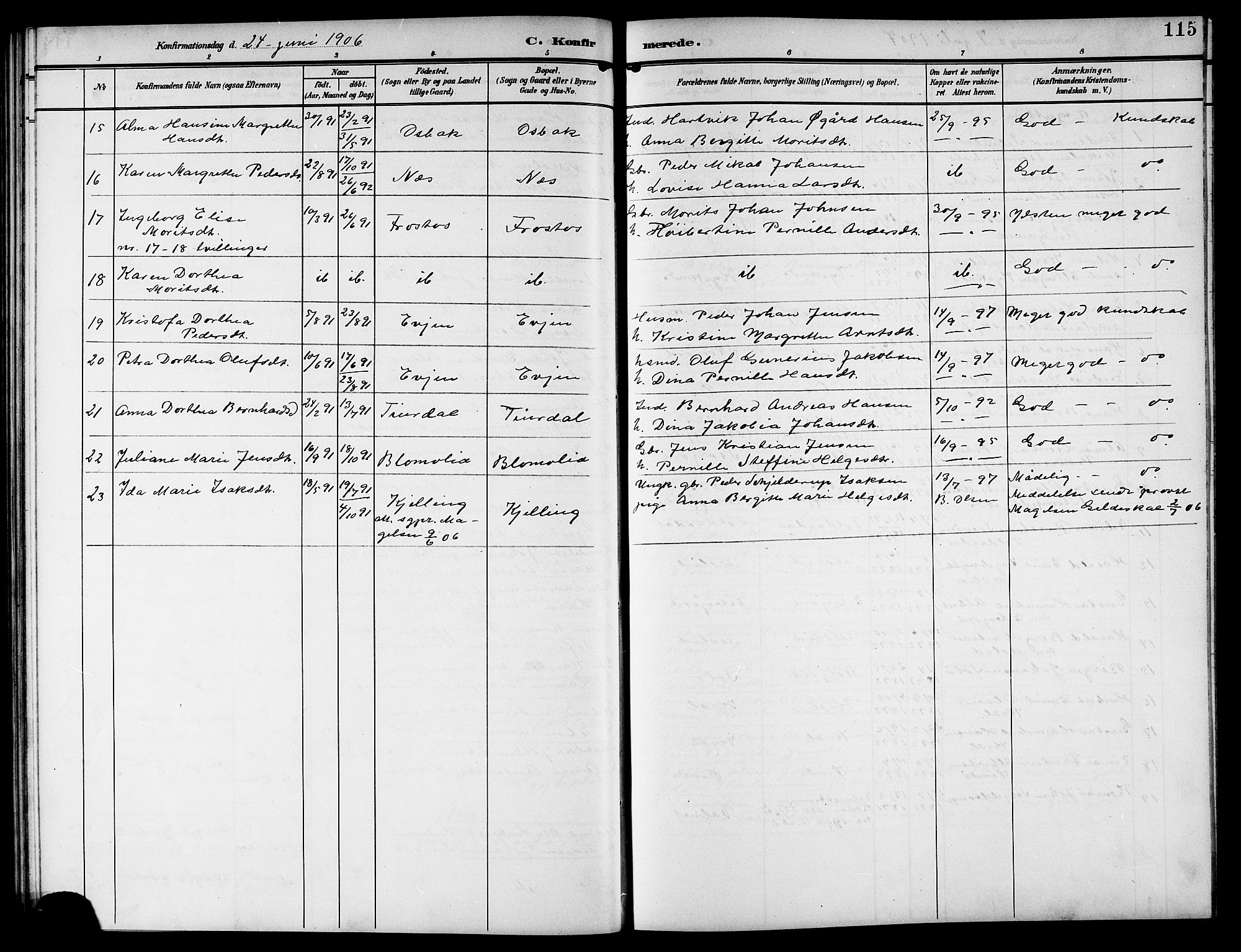 Ministerialprotokoller, klokkerbøker og fødselsregistre - Nordland, AV/SAT-A-1459/846/L0655: Parish register (copy) no. 846C05, 1902-1916, p. 115