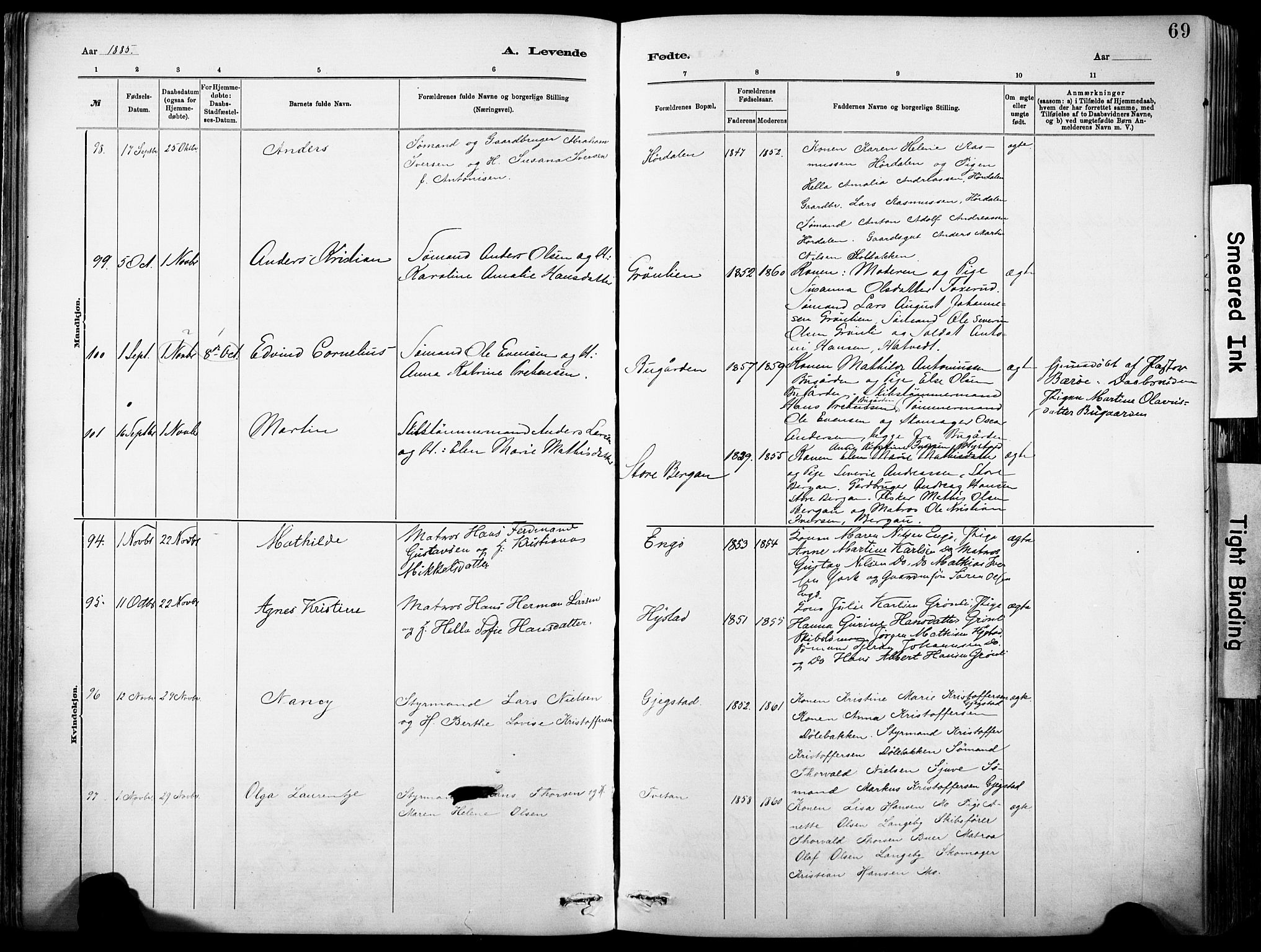 Sandar kirkebøker, SAKO/A-243/F/Fa/L0012: Parish register (official) no. 12, 1883-1895, p. 69