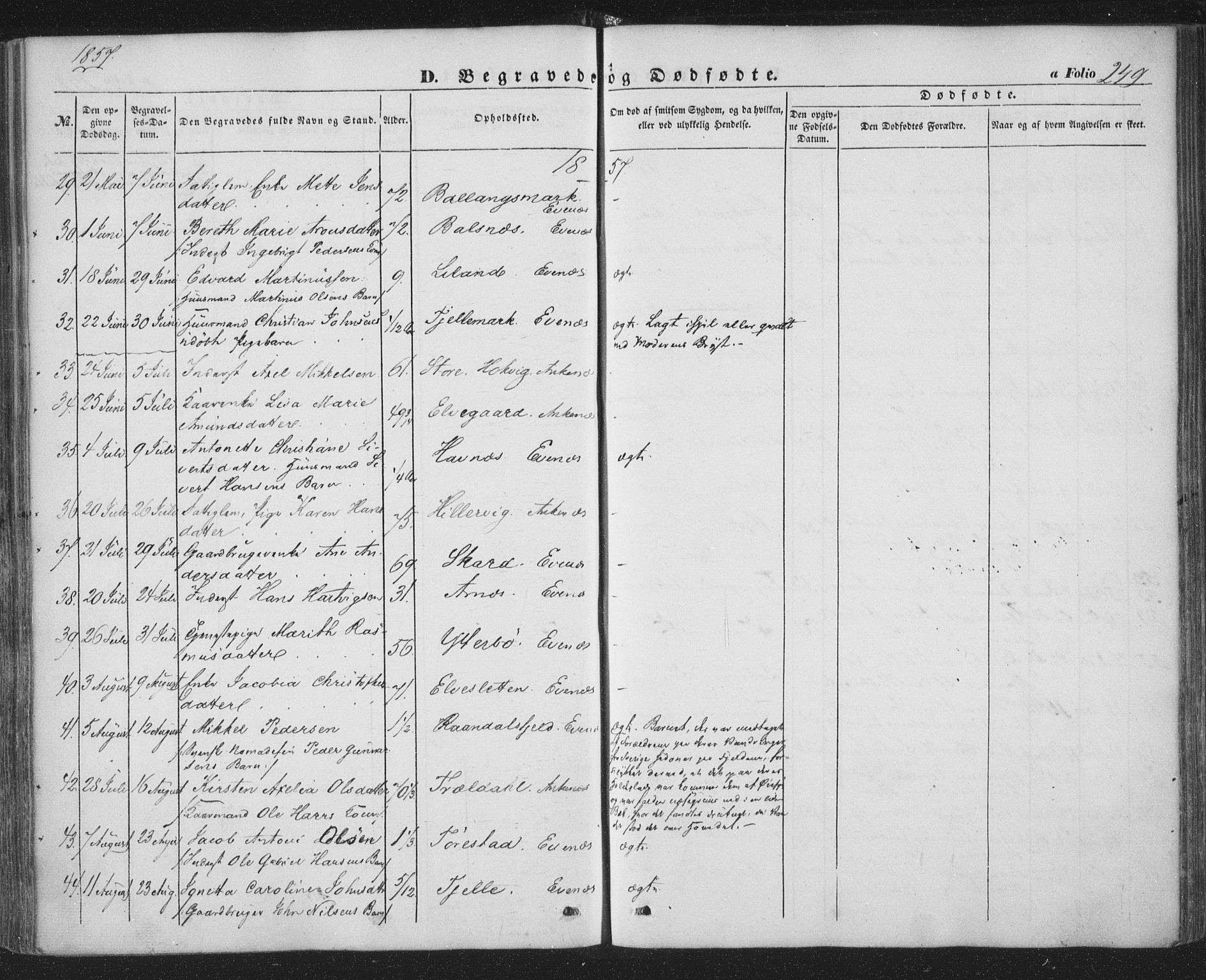 Ministerialprotokoller, klokkerbøker og fødselsregistre - Nordland, AV/SAT-A-1459/863/L0895: Parish register (official) no. 863A07, 1851-1860, p. 249