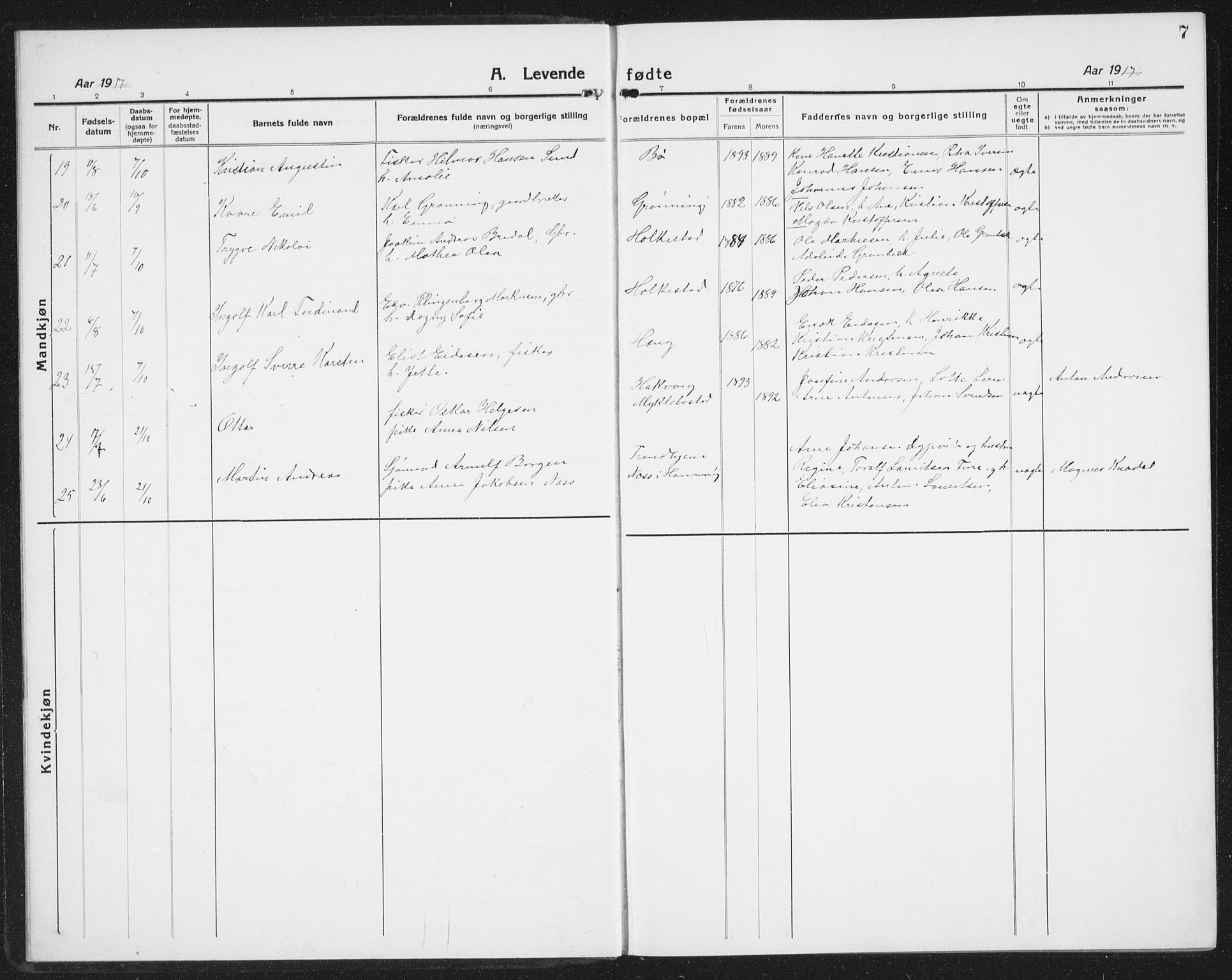 Ministerialprotokoller, klokkerbøker og fødselsregistre - Nordland, AV/SAT-A-1459/855/L0817: Parish register (copy) no. 855C06, 1917-1934, p. 7