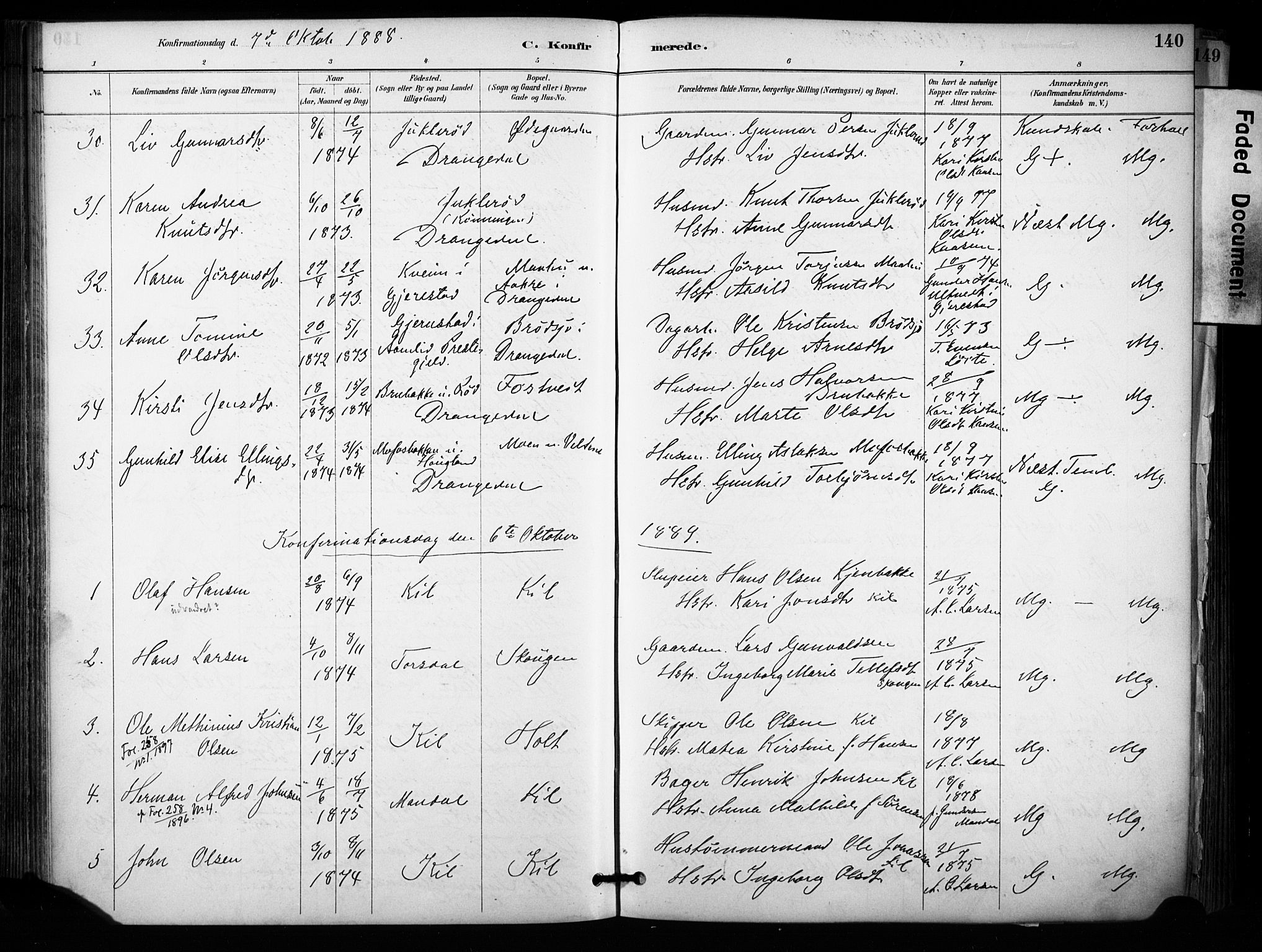 Sannidal kirkebøker, AV/SAKO-A-296/F/Fa/L0015: Parish register (official) no. 15, 1884-1899, p. 140