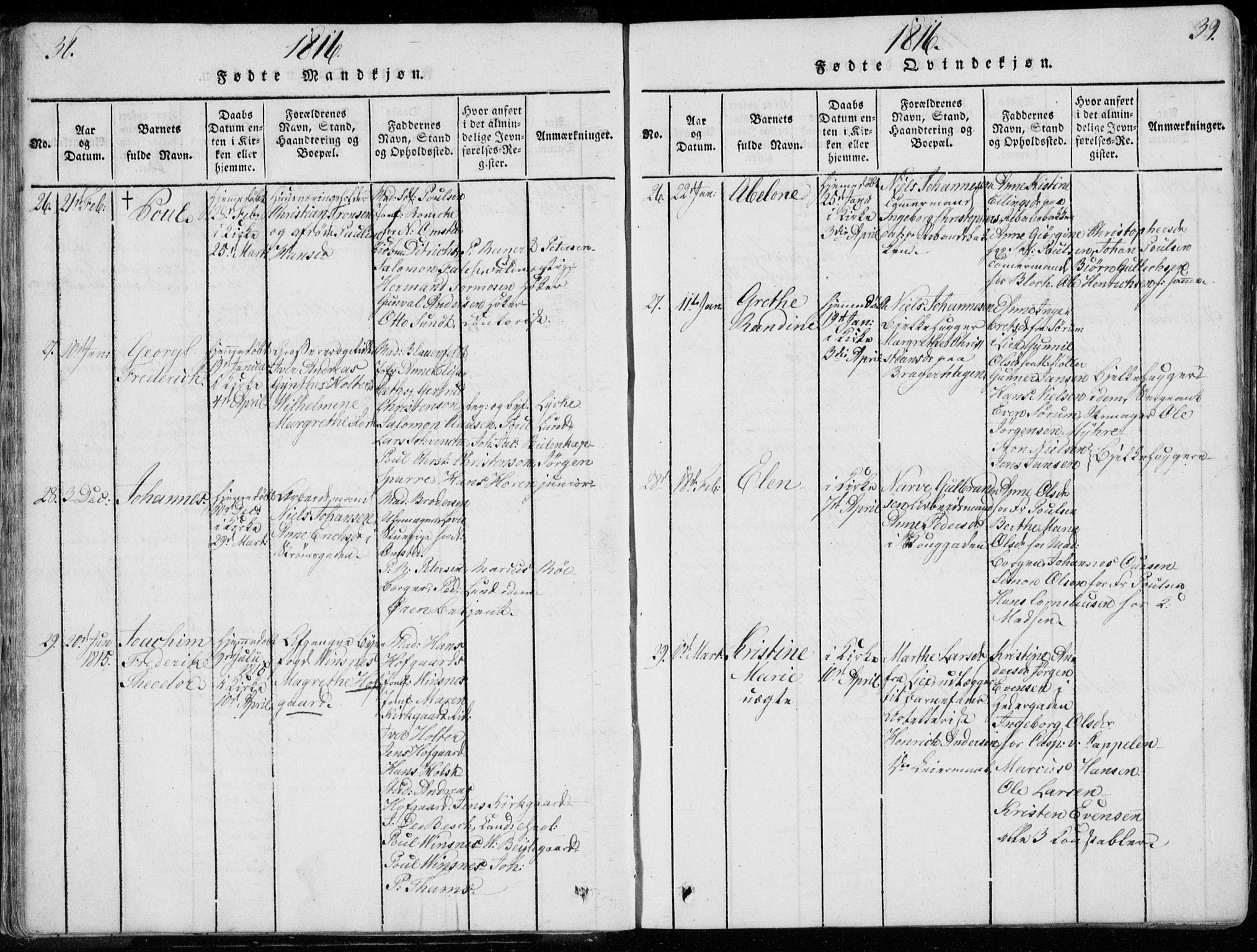 Bragernes kirkebøker, SAKO/A-6/F/Fa/L0007: Parish register (official) no. I 7, 1815-1829, p. 38-39