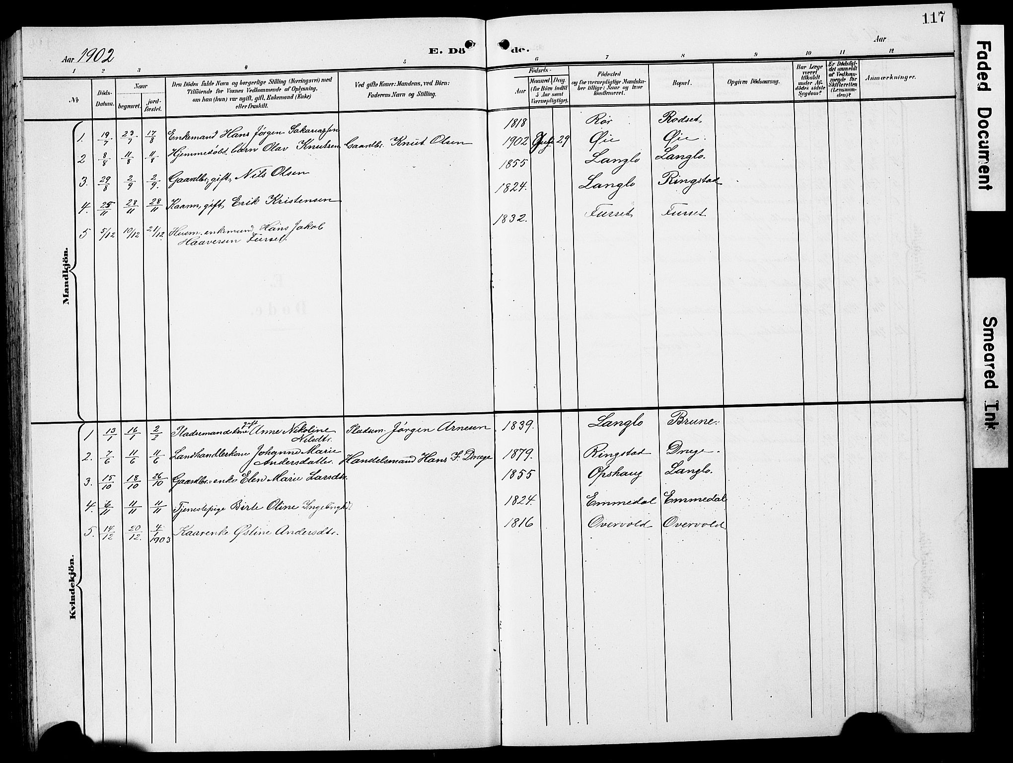 Ministerialprotokoller, klokkerbøker og fødselsregistre - Møre og Romsdal, SAT/A-1454/520/L0293: Parish register (copy) no. 520C05, 1902-1923, p. 117