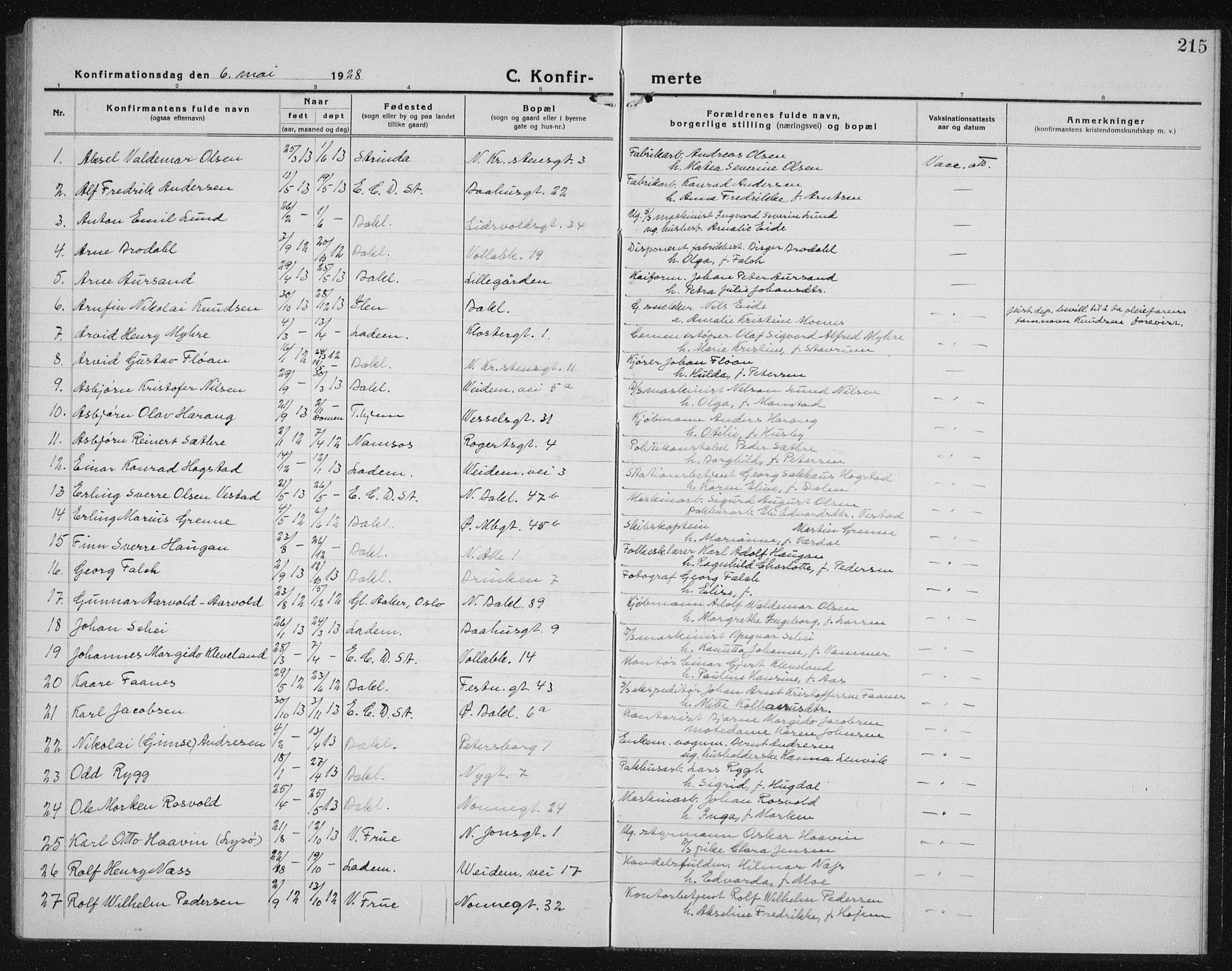 Ministerialprotokoller, klokkerbøker og fødselsregistre - Sør-Trøndelag, AV/SAT-A-1456/604/L0227: Parish register (copy) no. 604C10, 1923-1942, p. 215