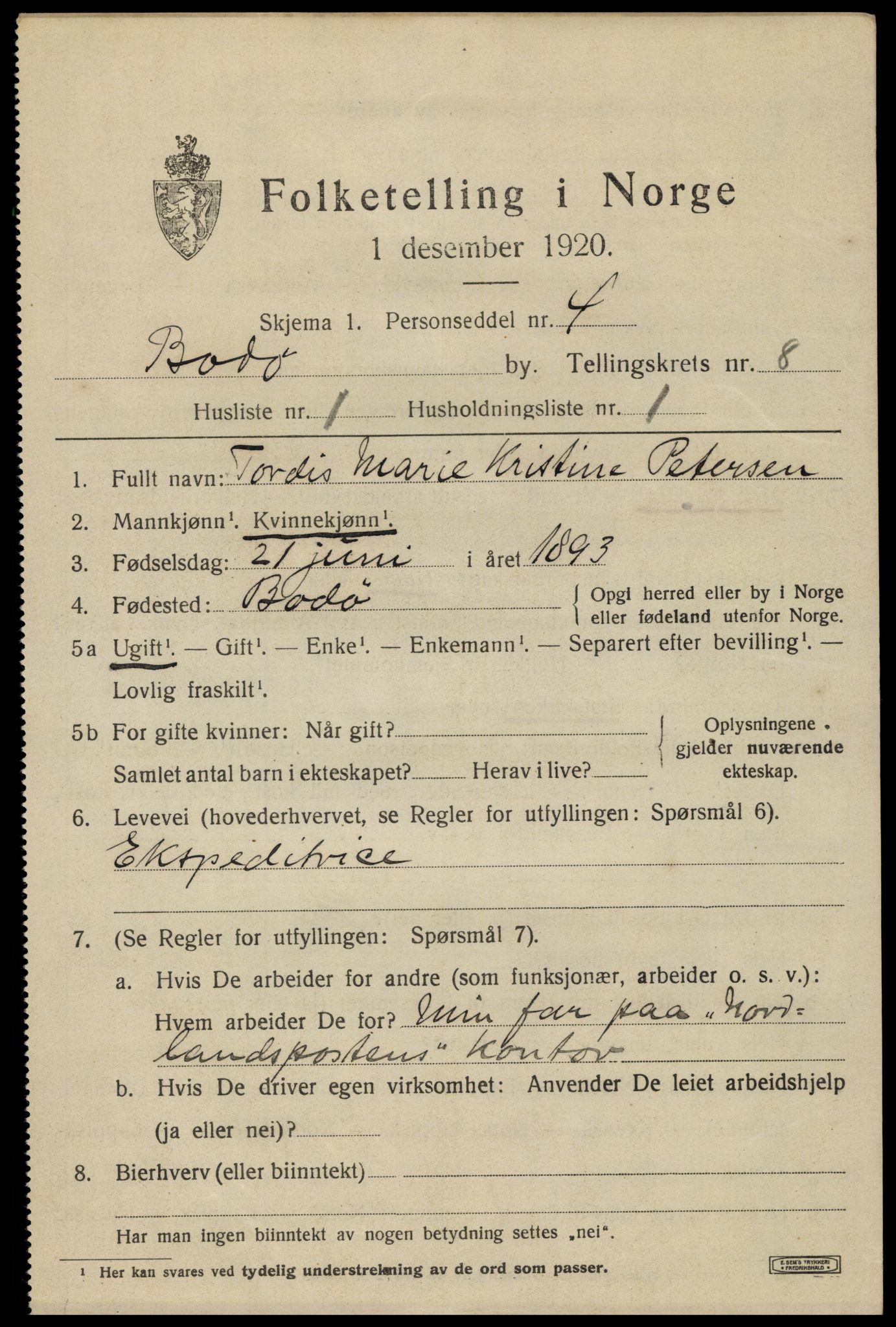 SAT, 1920 census for Bodø, 1920, p. 12137