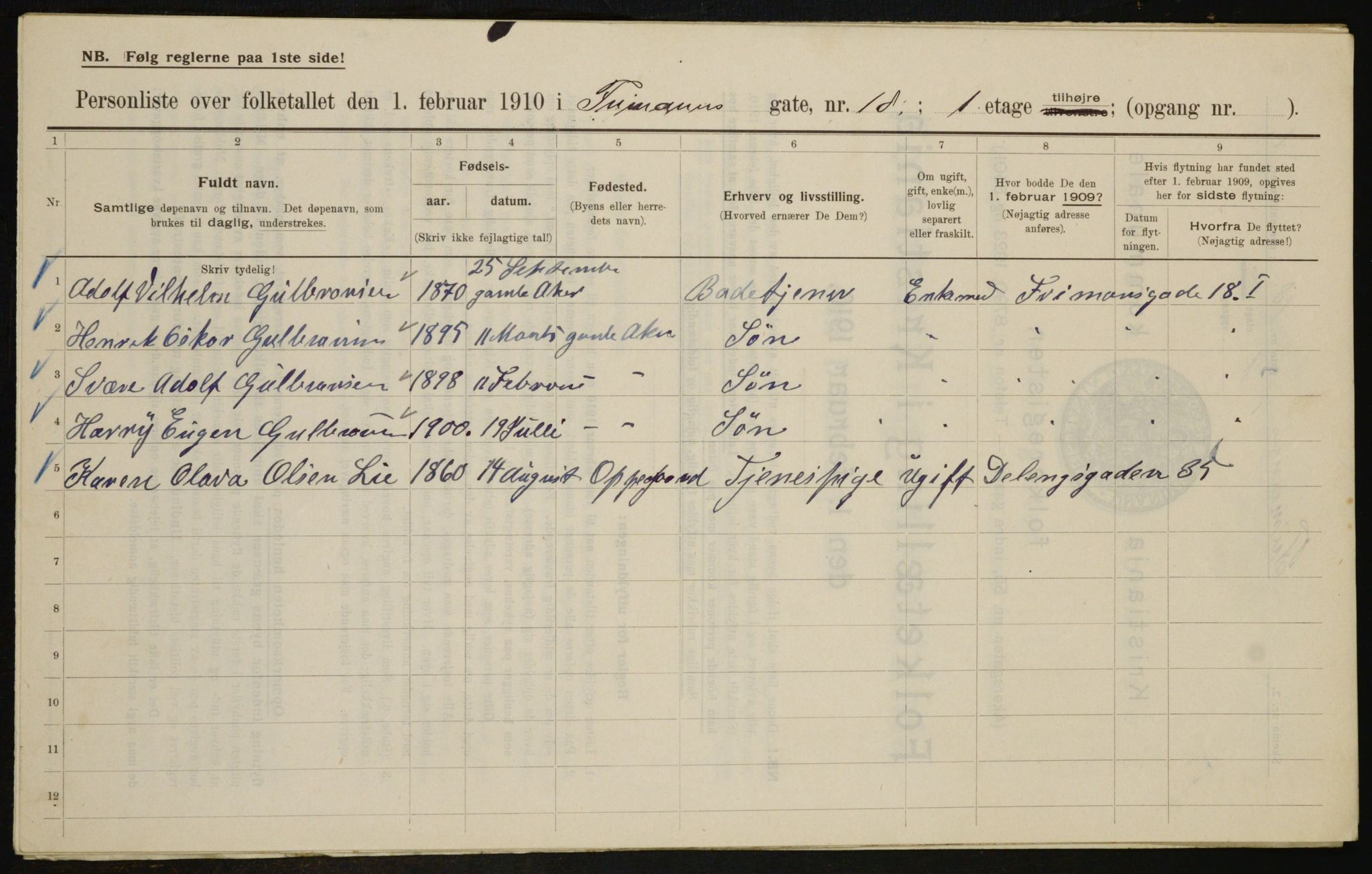 OBA, Municipal Census 1910 for Kristiania, 1910, p. 25237