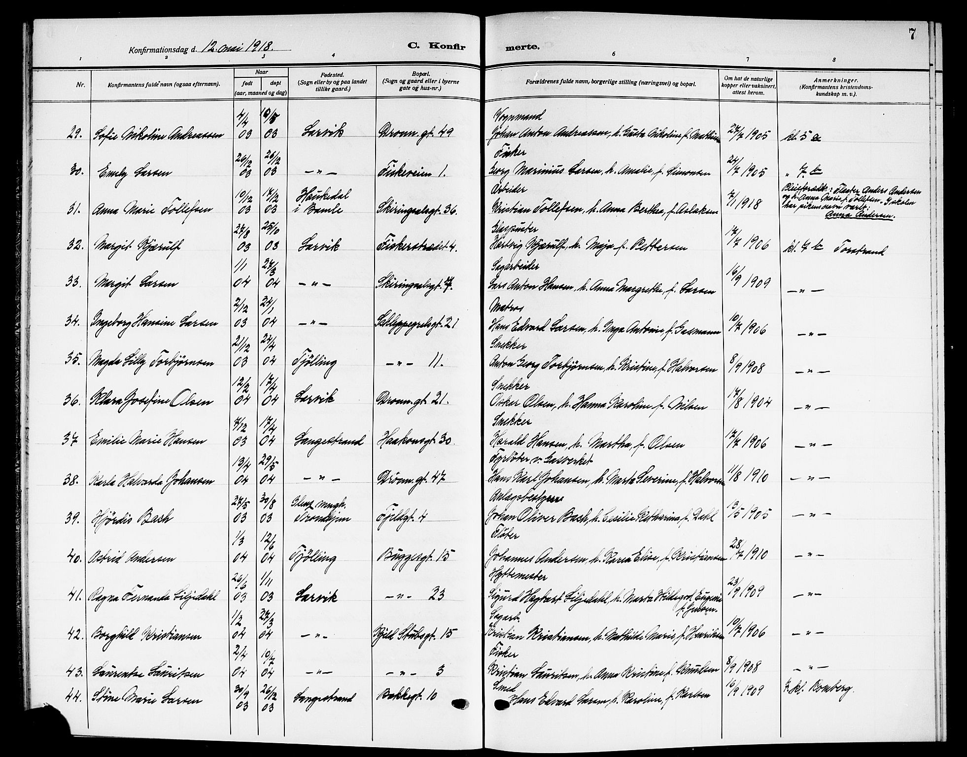 Larvik kirkebøker, AV/SAKO-A-352/G/Ga/L0009: Parish register (copy) no. I 9, 1918-1923, p. 7