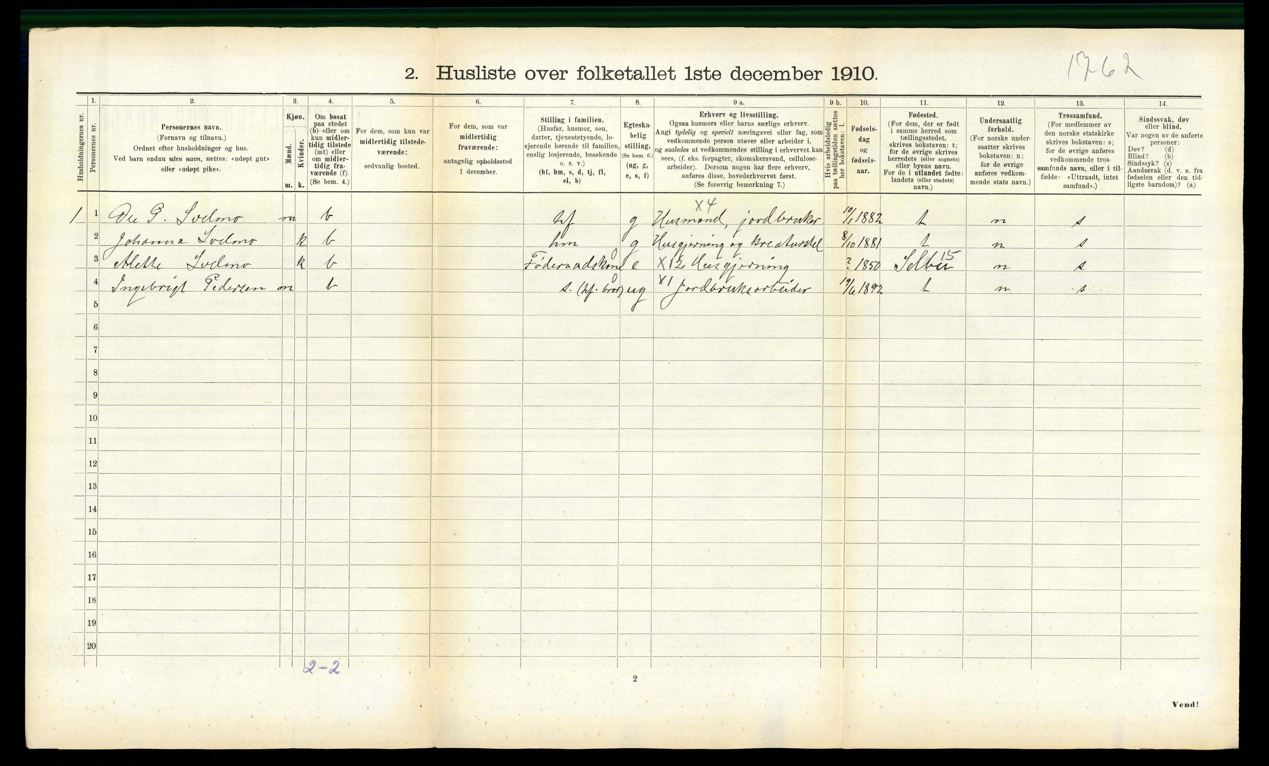 RA, 1910 census for Tydal, 1910, p. 98