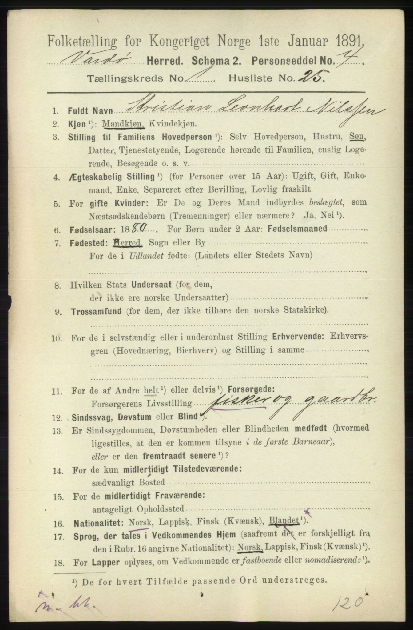RA, 1891 census for 2028 Vardø, 1891, p. 193