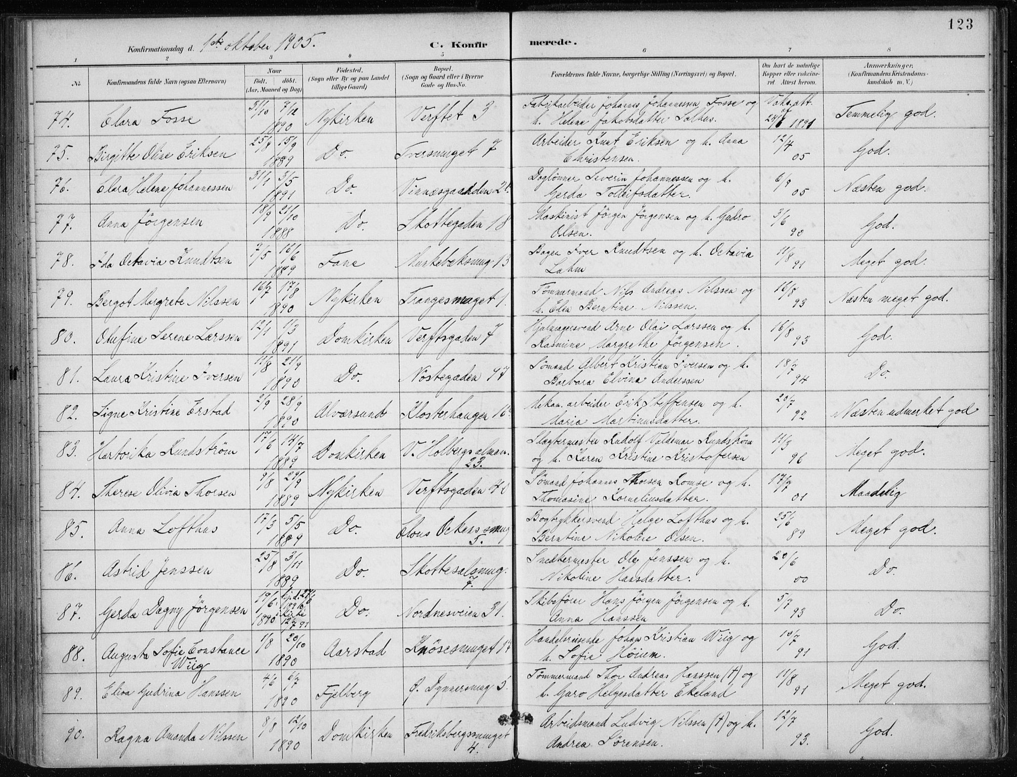 Nykirken Sokneprestembete, AV/SAB-A-77101/H/Haa/L0028: Parish register (official) no. C 7, 1887-1913, p. 123