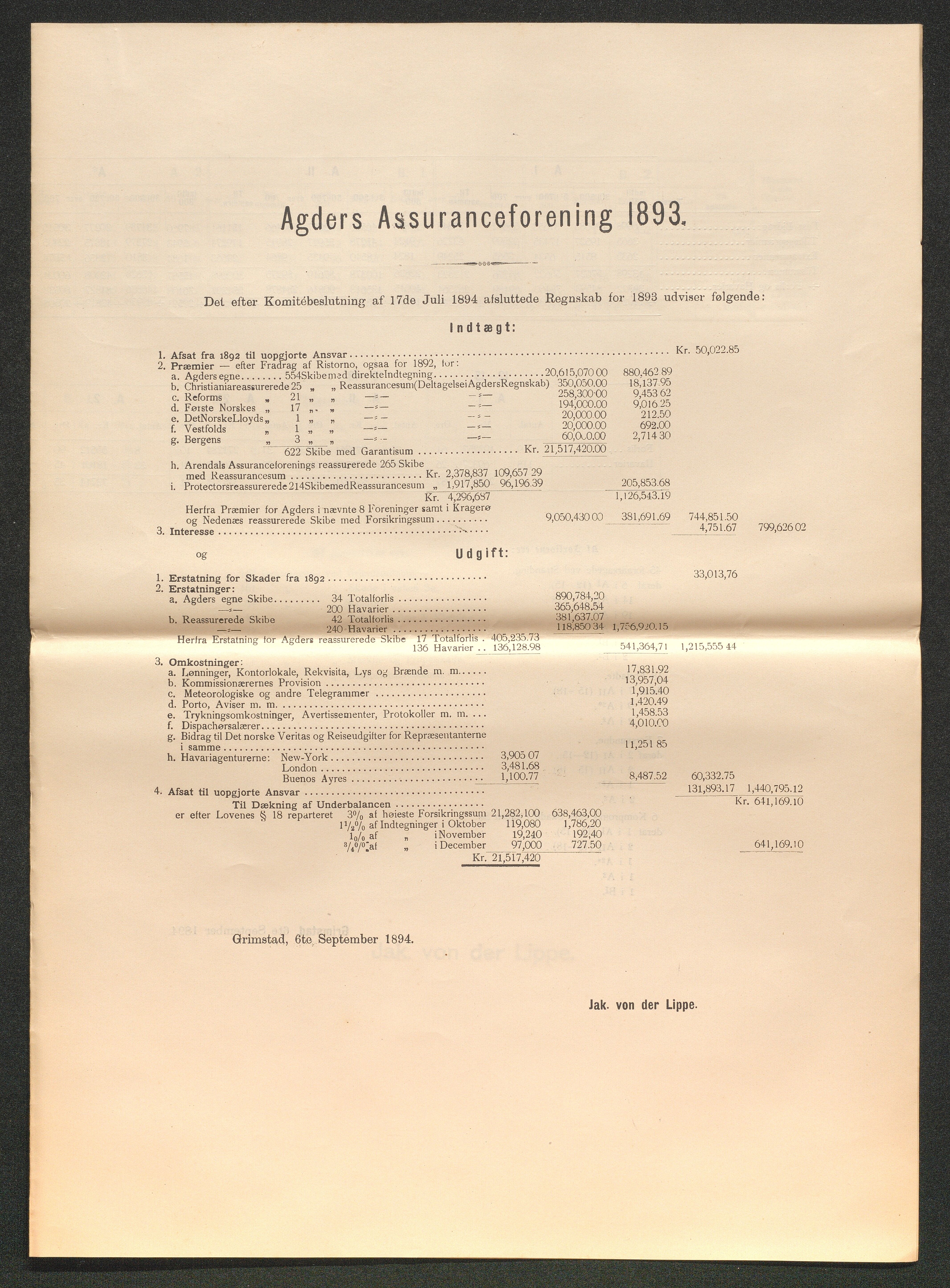 Agders Gjensidige Assuranceforening, AAKS/PA-1718/05/L0003: Regnskap, seilavdeling, pakkesak, 1890-1912